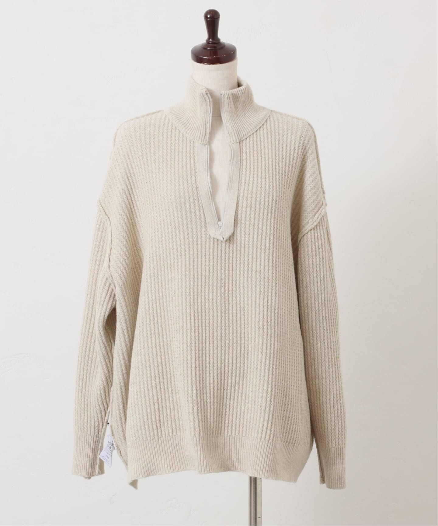 ウールMIXワッフル ハーフZip-プルオーバー（ニット／セーター