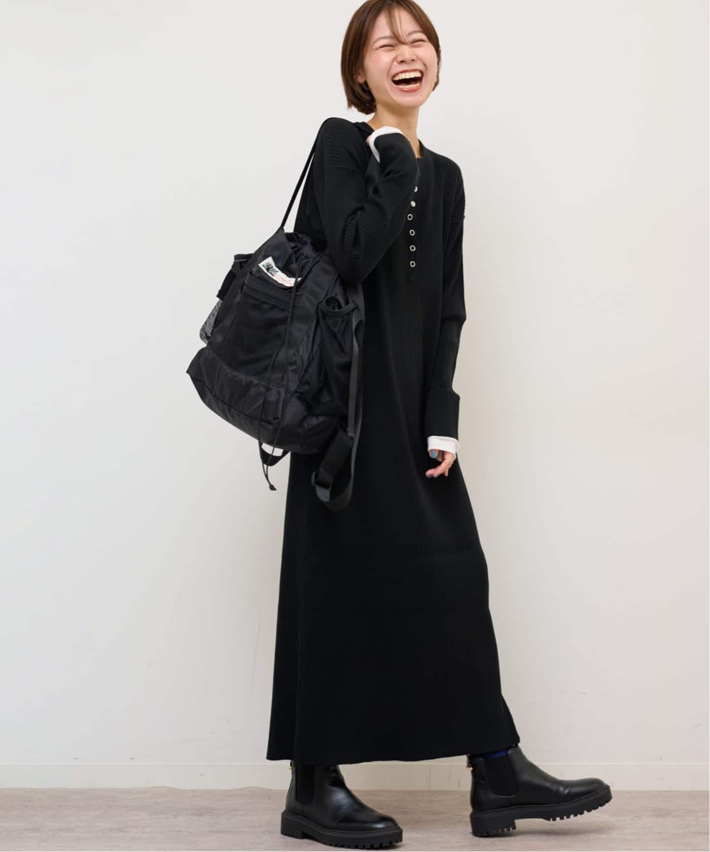 MULTI FUNC+】ヘンリーネックニットワンピース（ニットワンピース