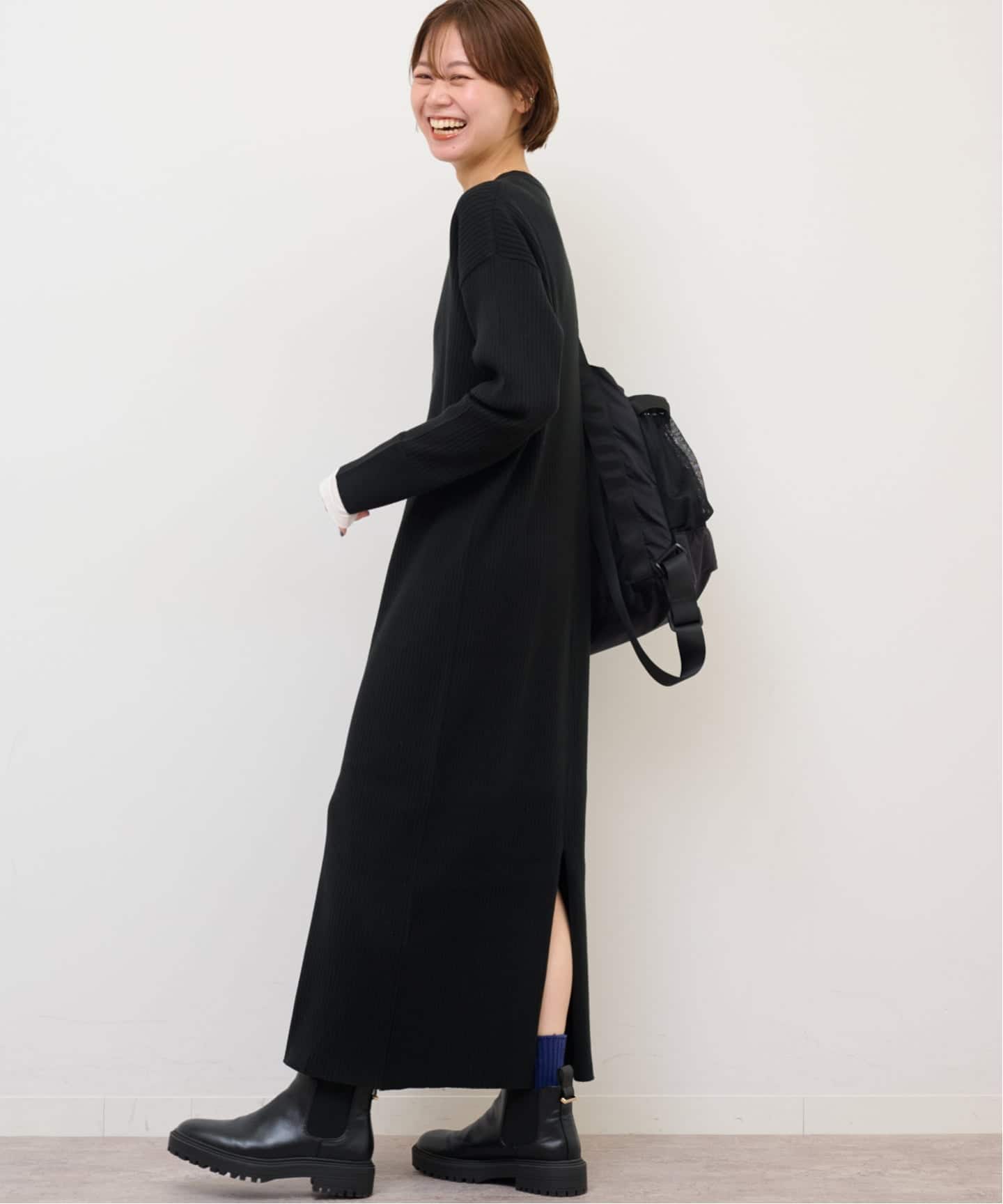 MULTI FUNC+】ヘンリーネックニットワンピース（ニットワンピース