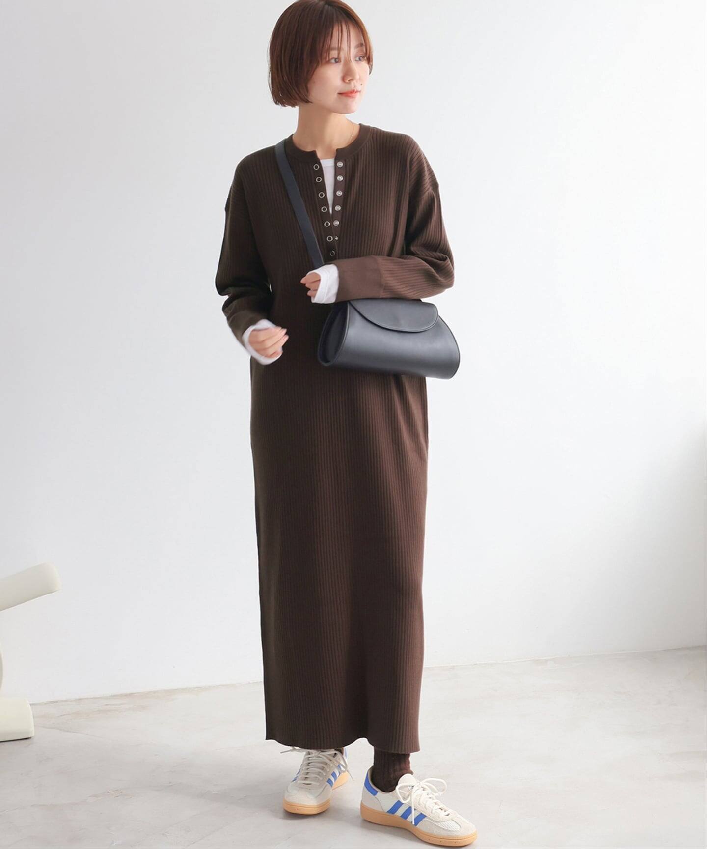 MULTI FUNC+】ヘンリーネックニットワンピース（ニットワンピース