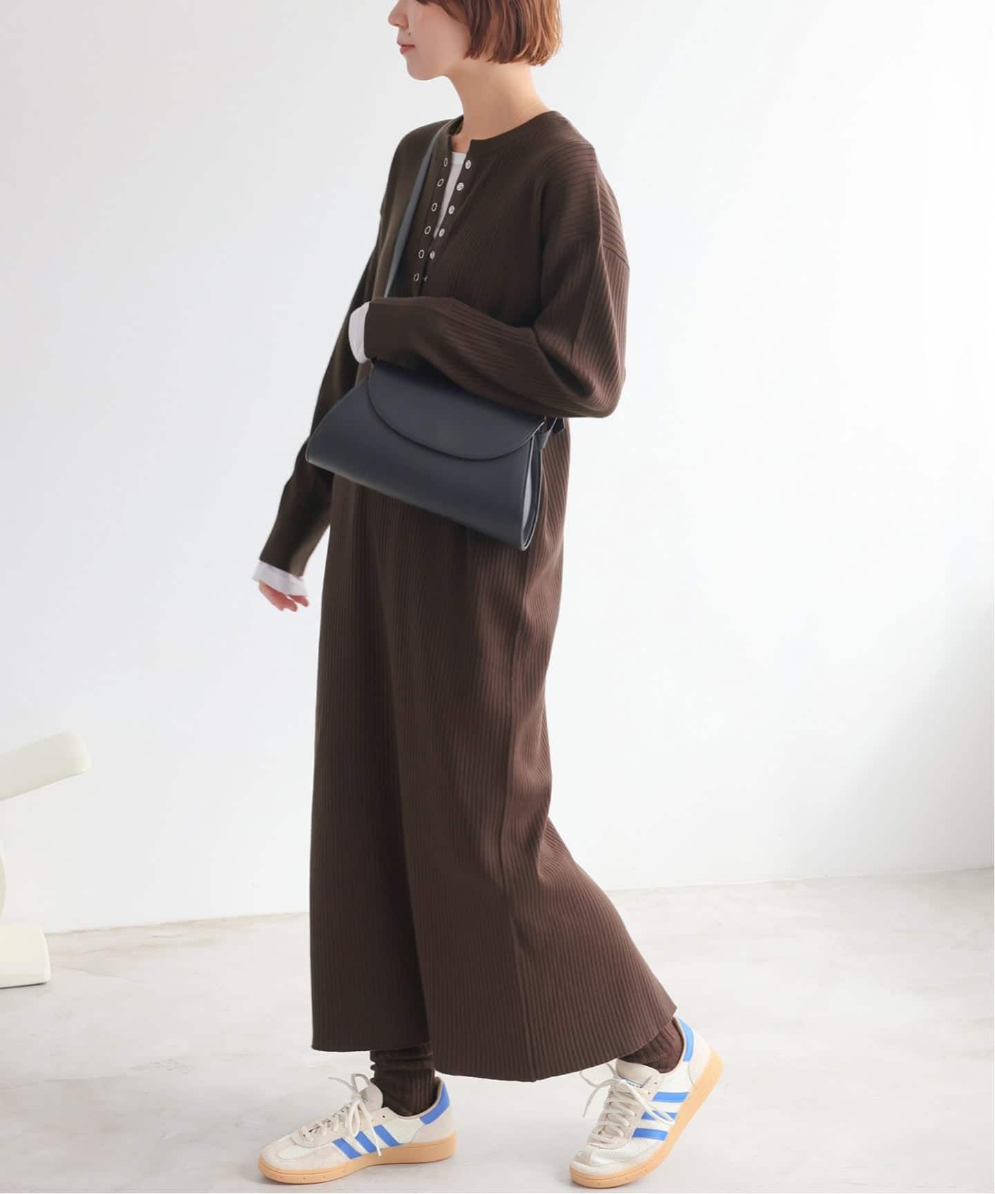 MULTI FUNC+】ヘンリーネックニットワンピース（ニットワンピース