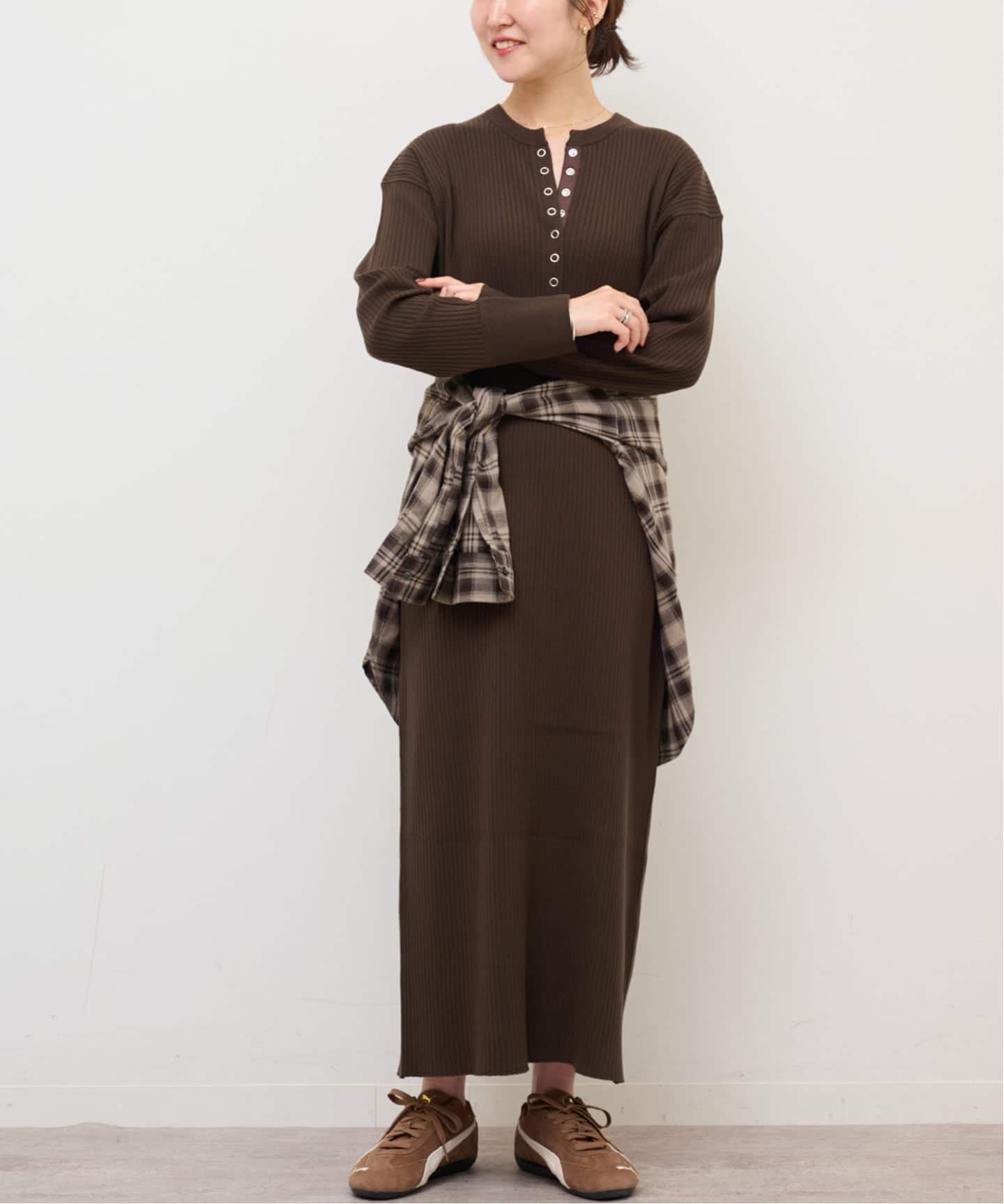 MULTI FUNC+　ヘンリーネックニットワンピース　ジャーナルスタンダード MULTI FUNC+】ヘンリーネックニットワンピース（ニットワンピース