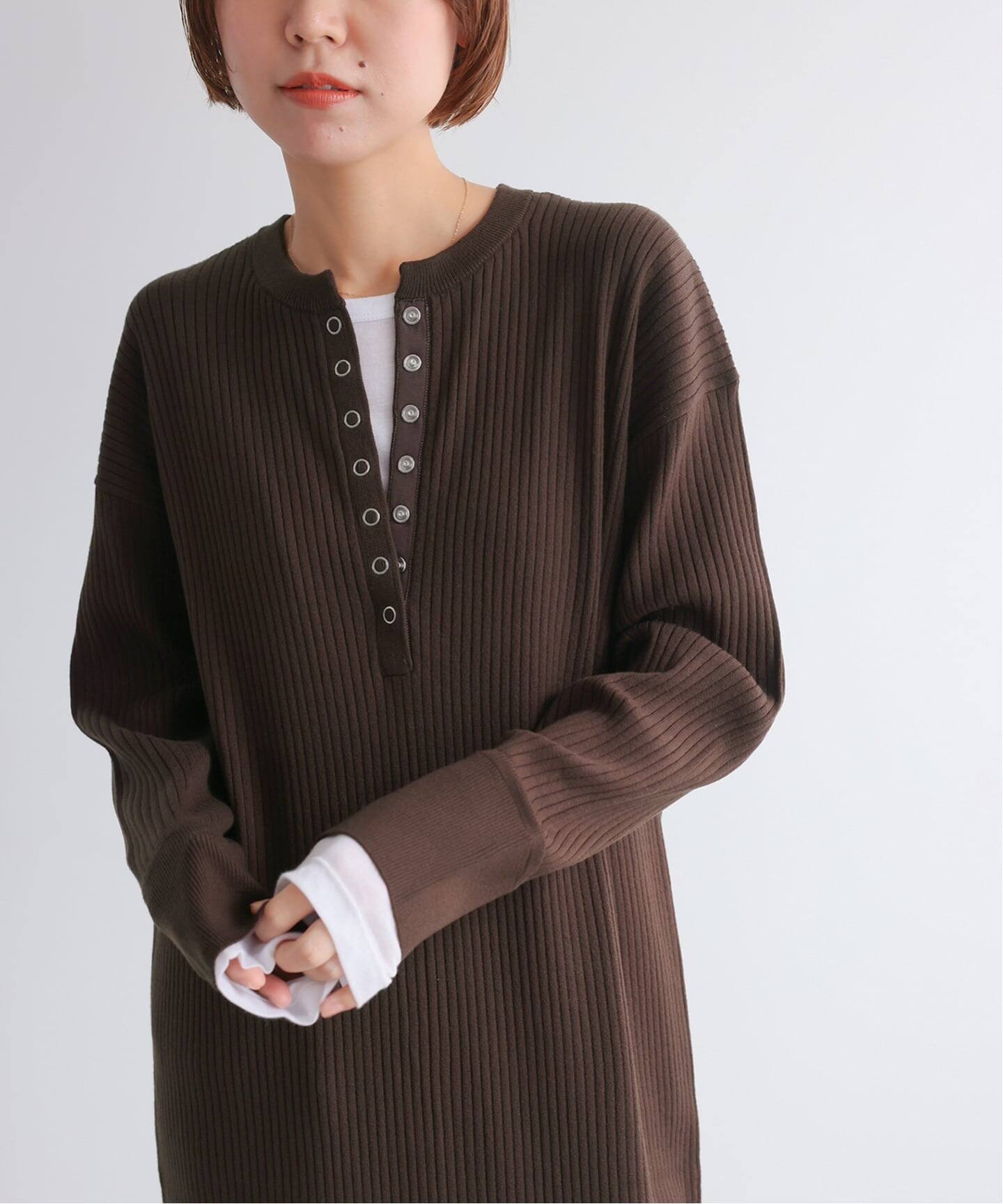 WEB限定追加》【MULTI FUNC+】ヘンリーネックニットワンピース（ニット