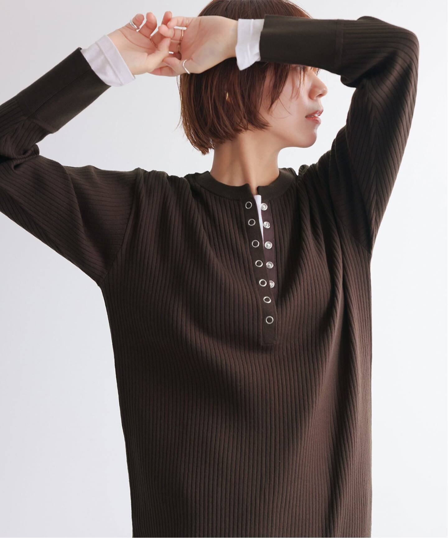 WEB限定追加予約》【MULTI FUNC+】ヘンリーネックニットワンピース