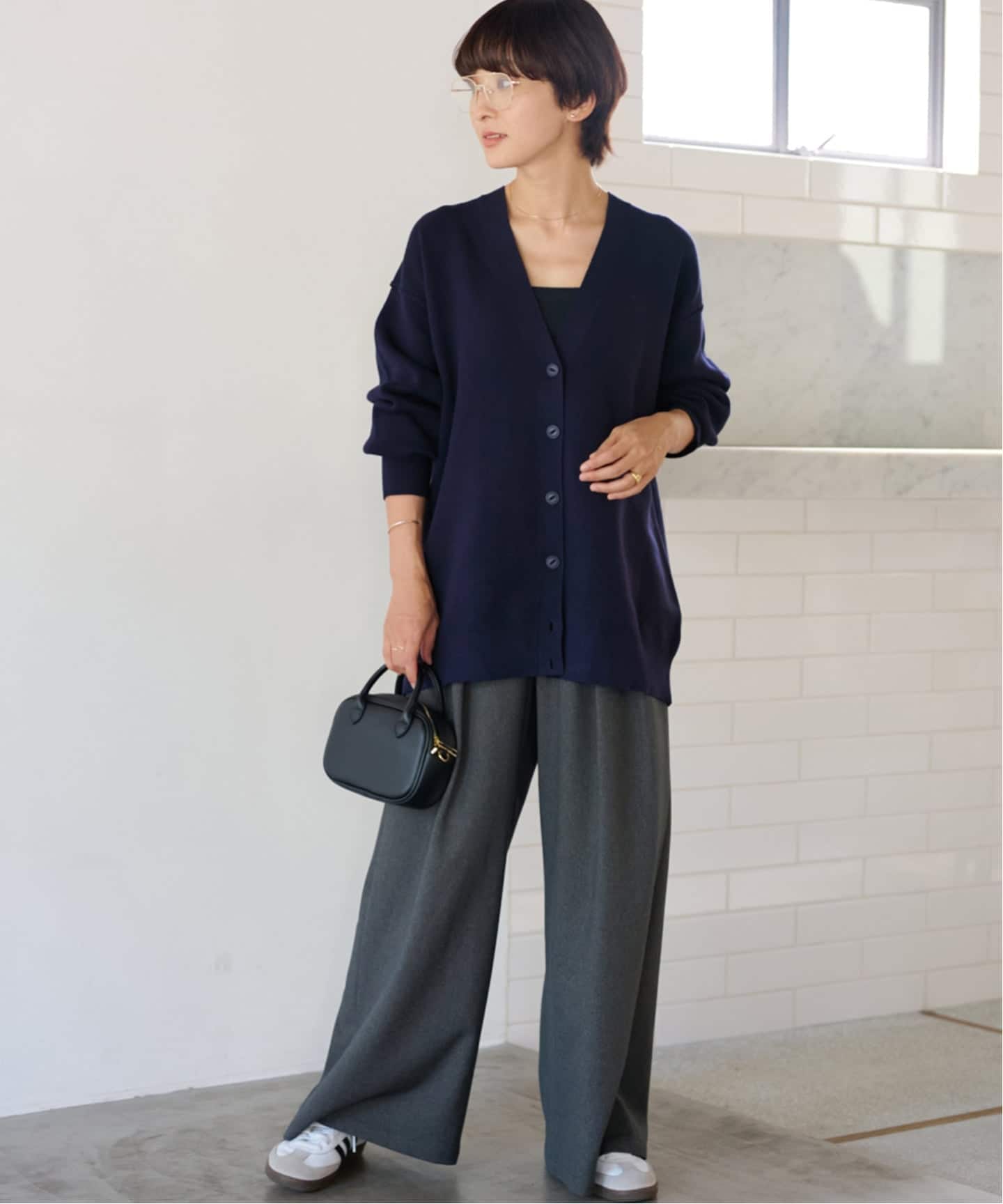 新品・未使用 ベイクルーズ ジャガードルーズニットカーディガン ネイビー 25AW新作］ジャガードルーズニットカーディガン（カーディガン