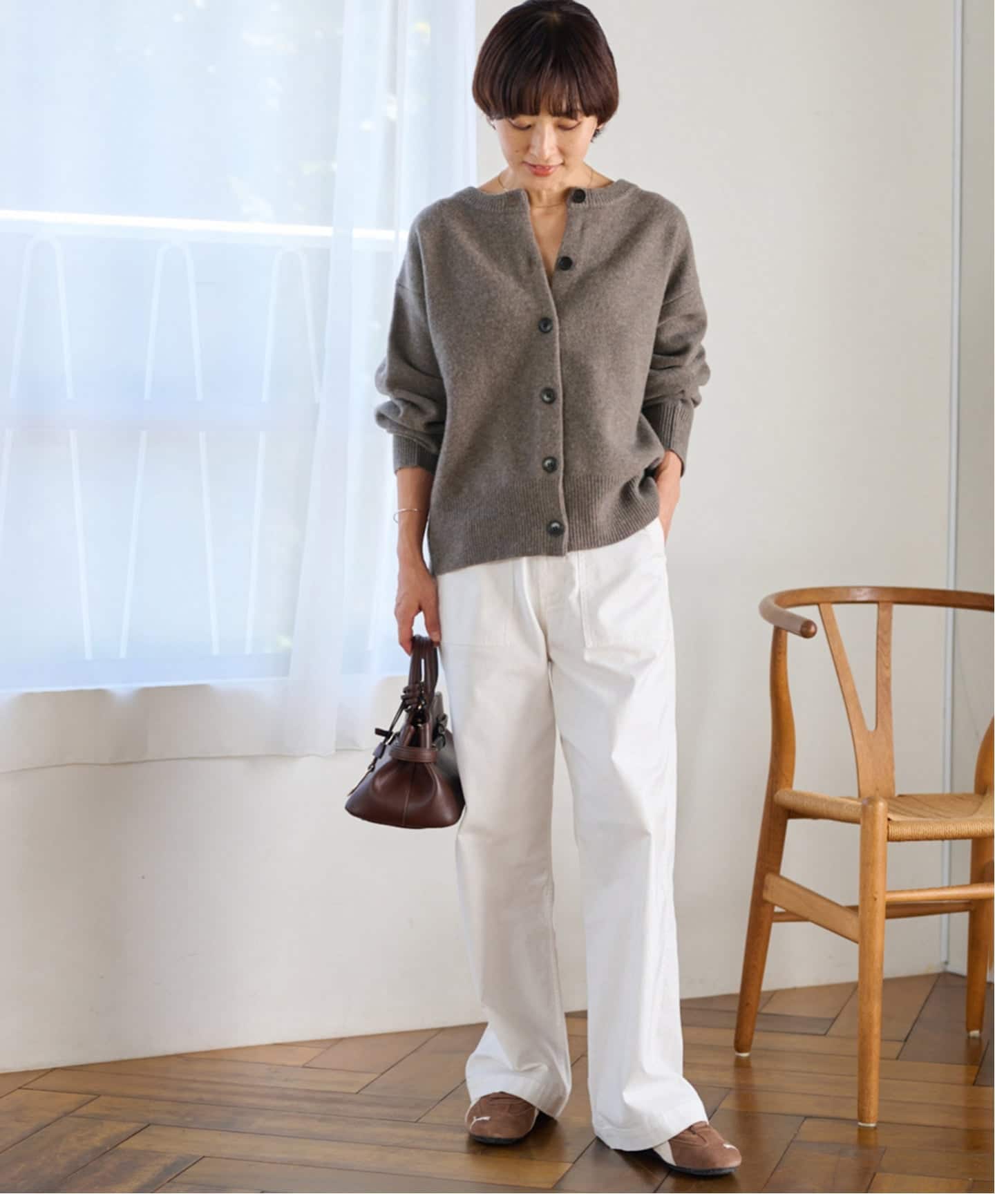 ウールカシミヤ2WAYクルーネックカーディガン（カーディガン