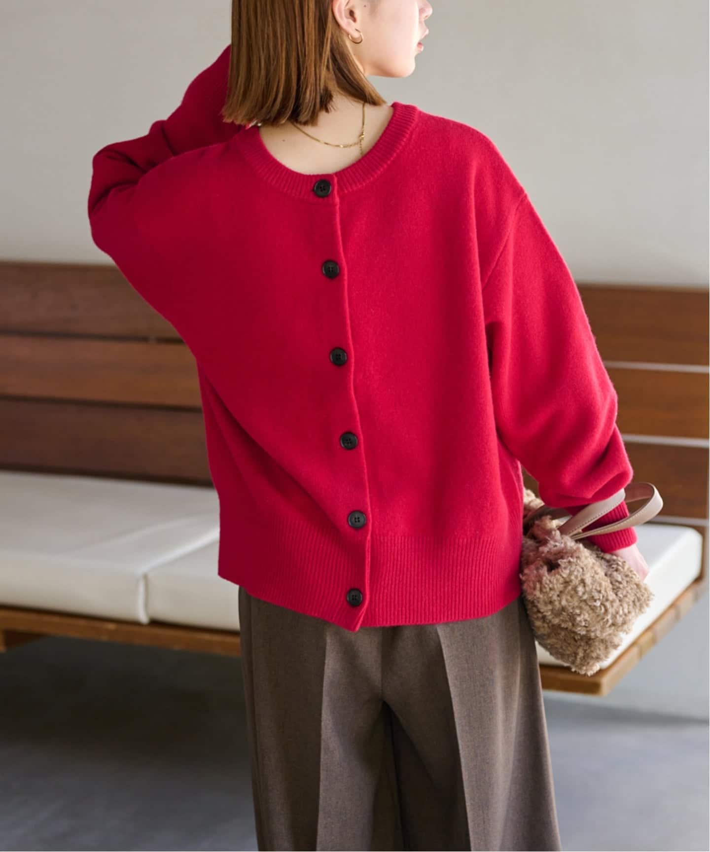 ウールカシミヤ2WAYクルーネックカーディガン（カーディガン