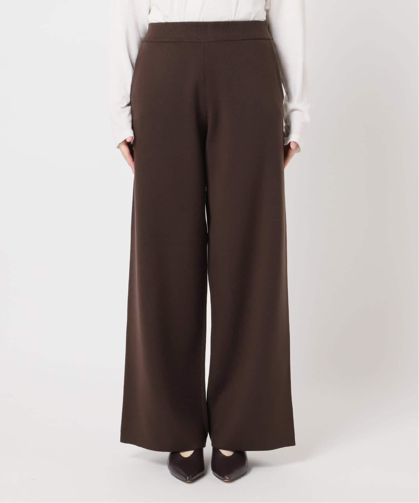 最終値下げ　Mediam Knit Half Pants 完売　ニットパンツ anyfee/プラスサイズ】ウォームタッチすっきりセミワイドニットパンツ