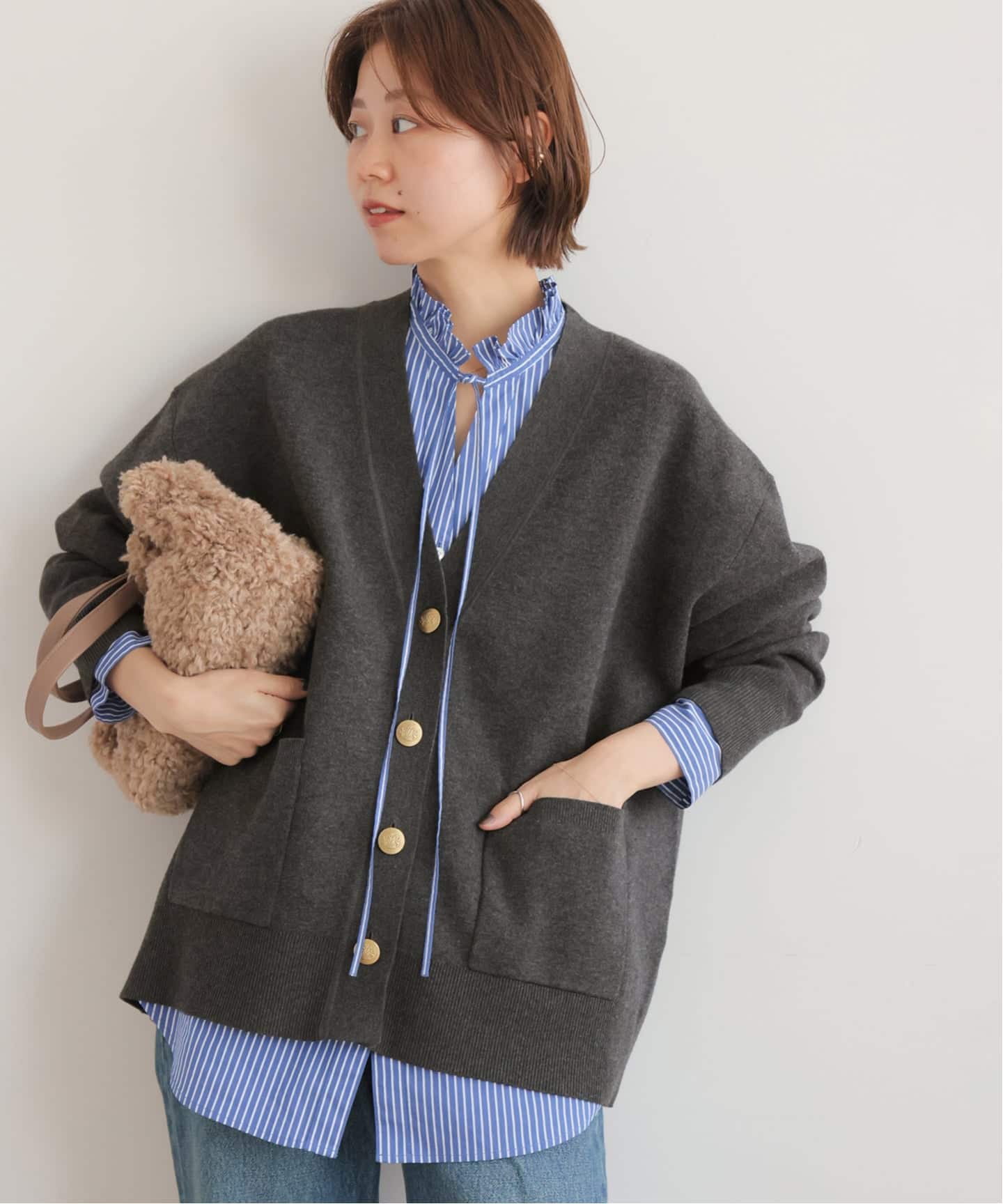 relume コットンカシミヤミックスダブルニットVネックカーディガン ネイビー 追加予約》［25AW新作］コットンカシミヤミックスダブルニットV