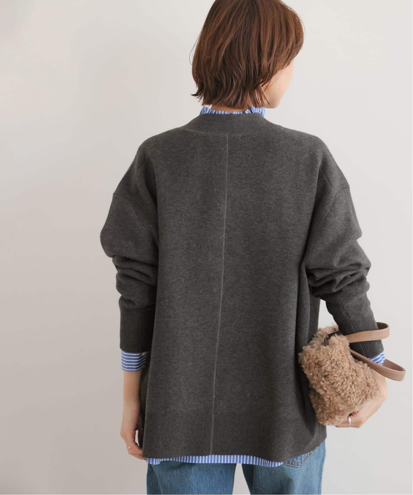 追加》[25AW新作］コットンカシミヤミックスダブルニットVネック