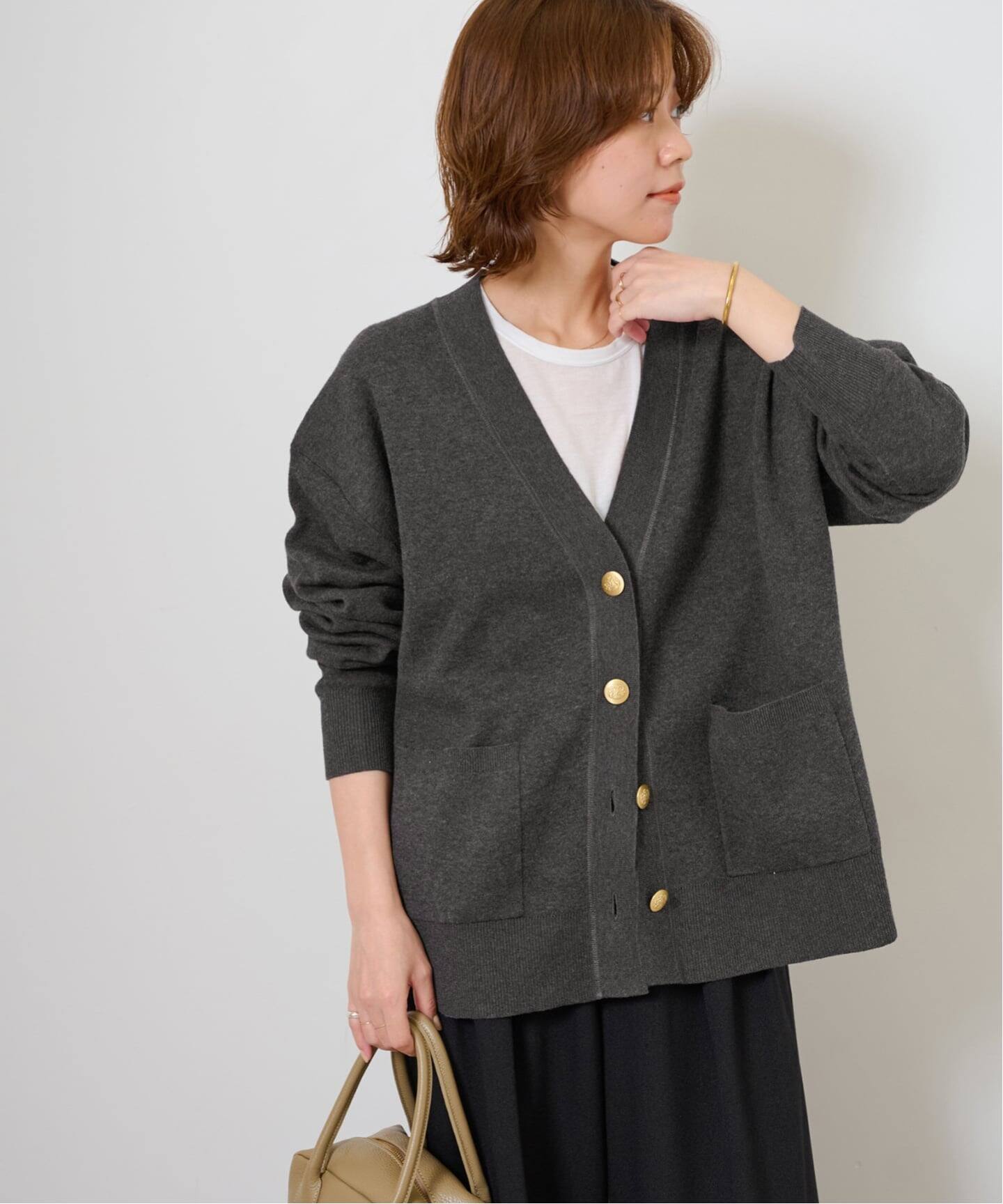 追加2》コットンカシミヤミックスダブルニットVネックカーディガン