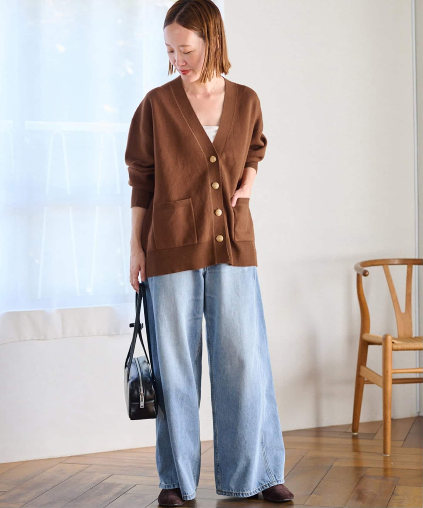 relume コットンカシミヤミックスダブルニットVネックカーディガン ネイビー 追加予約2》［25AW新作］コットンカシミヤミックスダブルニットV