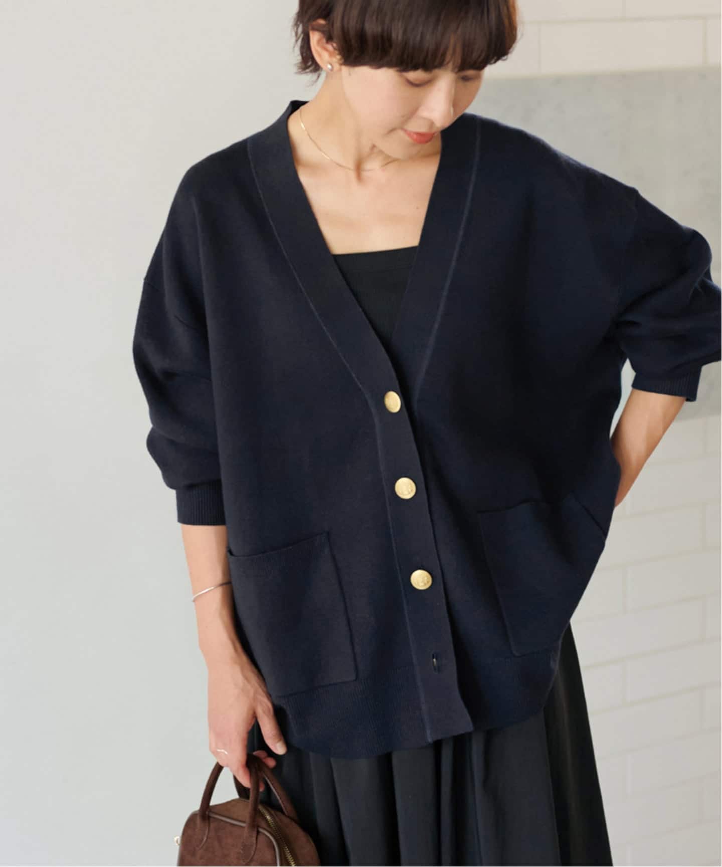 追加2》コットンカシミヤミックスダブルニットVネックカーディガン