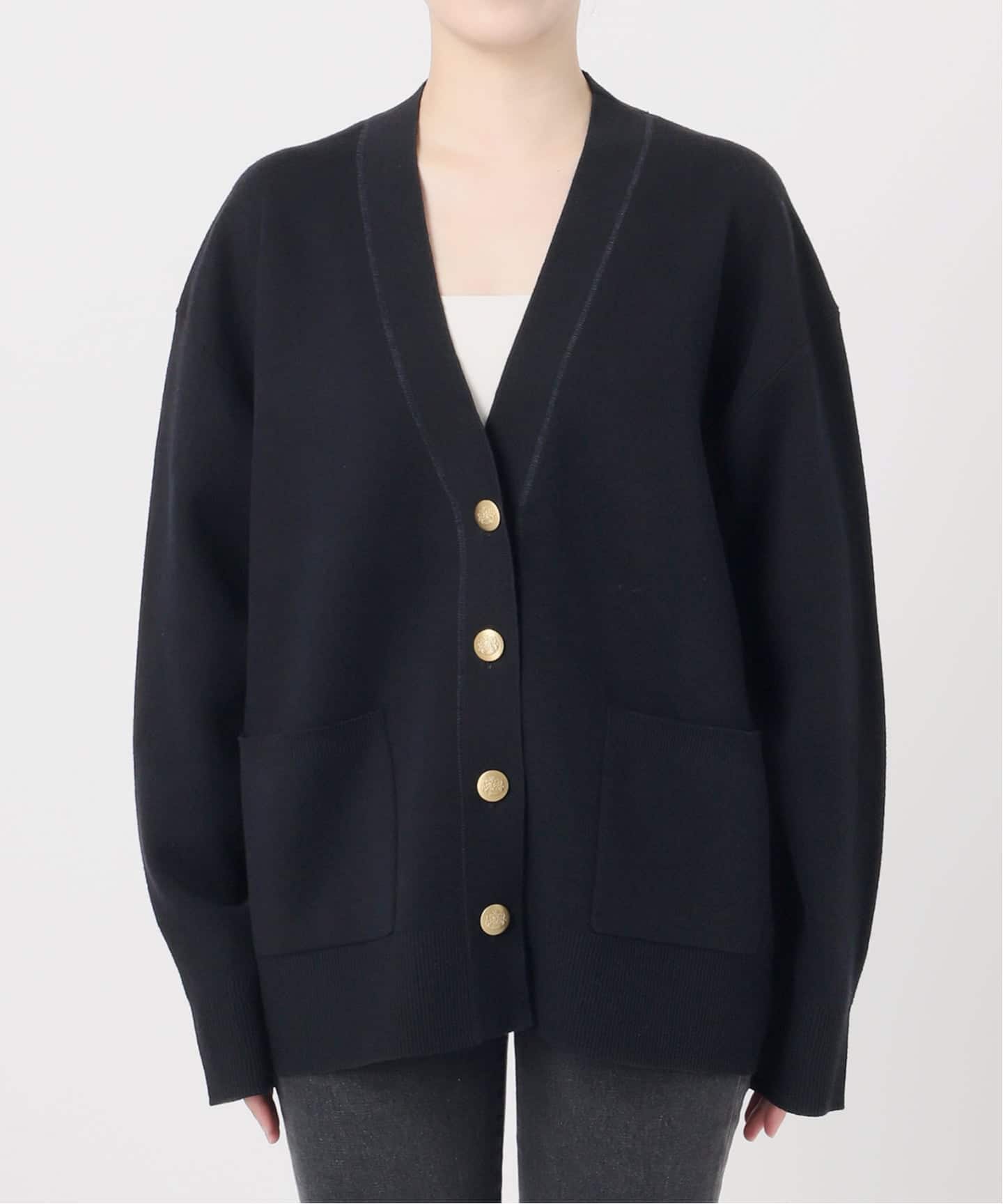 relume コットンカシミヤミックスダブルニットVネックカーディガン ネイビー 追加予約2》［25AW新作］コットンカシミヤミックスダブルニットV