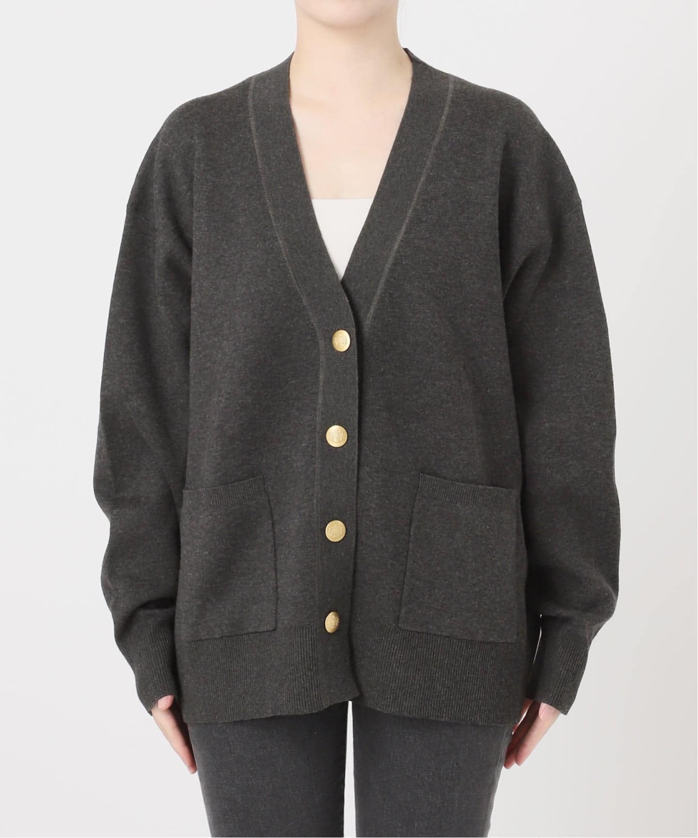 relume コットンカシミヤミックスダブルニットVネックカーディガン グレー 追加3 / 新色》コットンカシミヤミックスダブルニットVネック