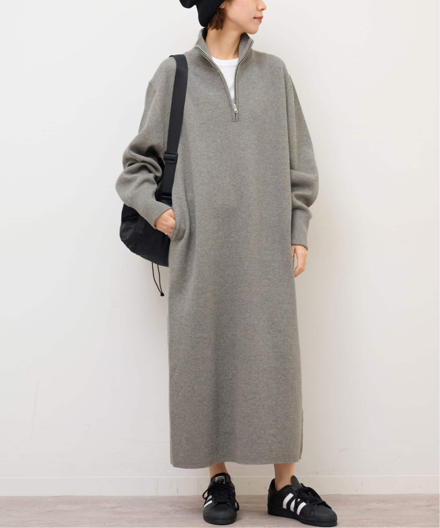 WEB限定追加》スウェットライクハーフジップワンピース（ニット