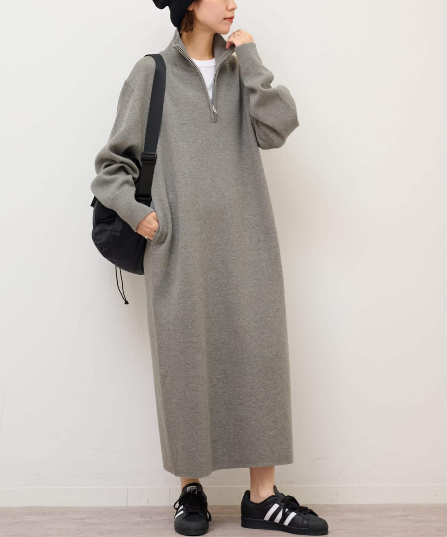 WEB限定追加》スウェットライクハーフジップワンピース（ニット