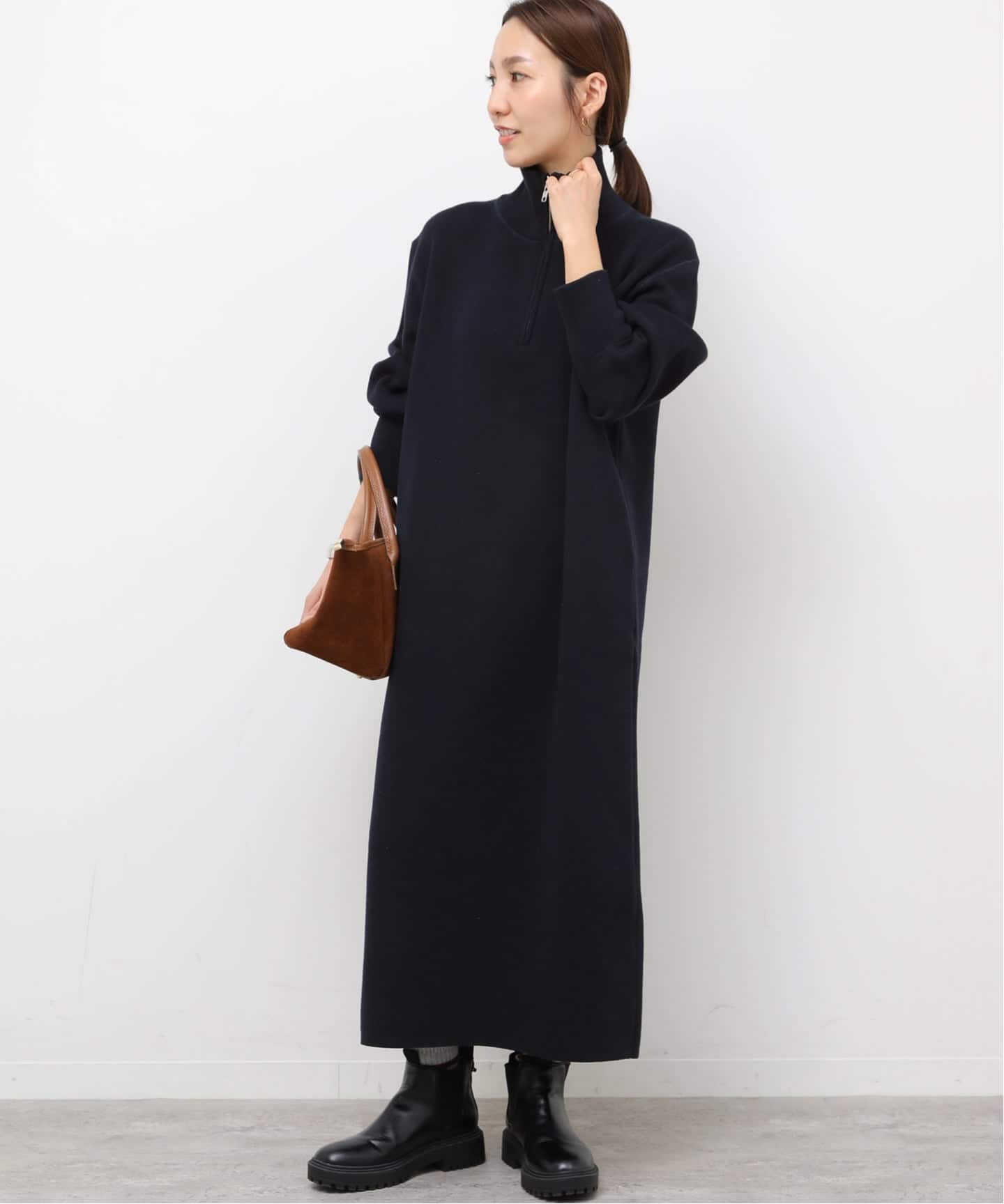 WEB限定追加》スウェットライクハーフジップワンピース（ニット