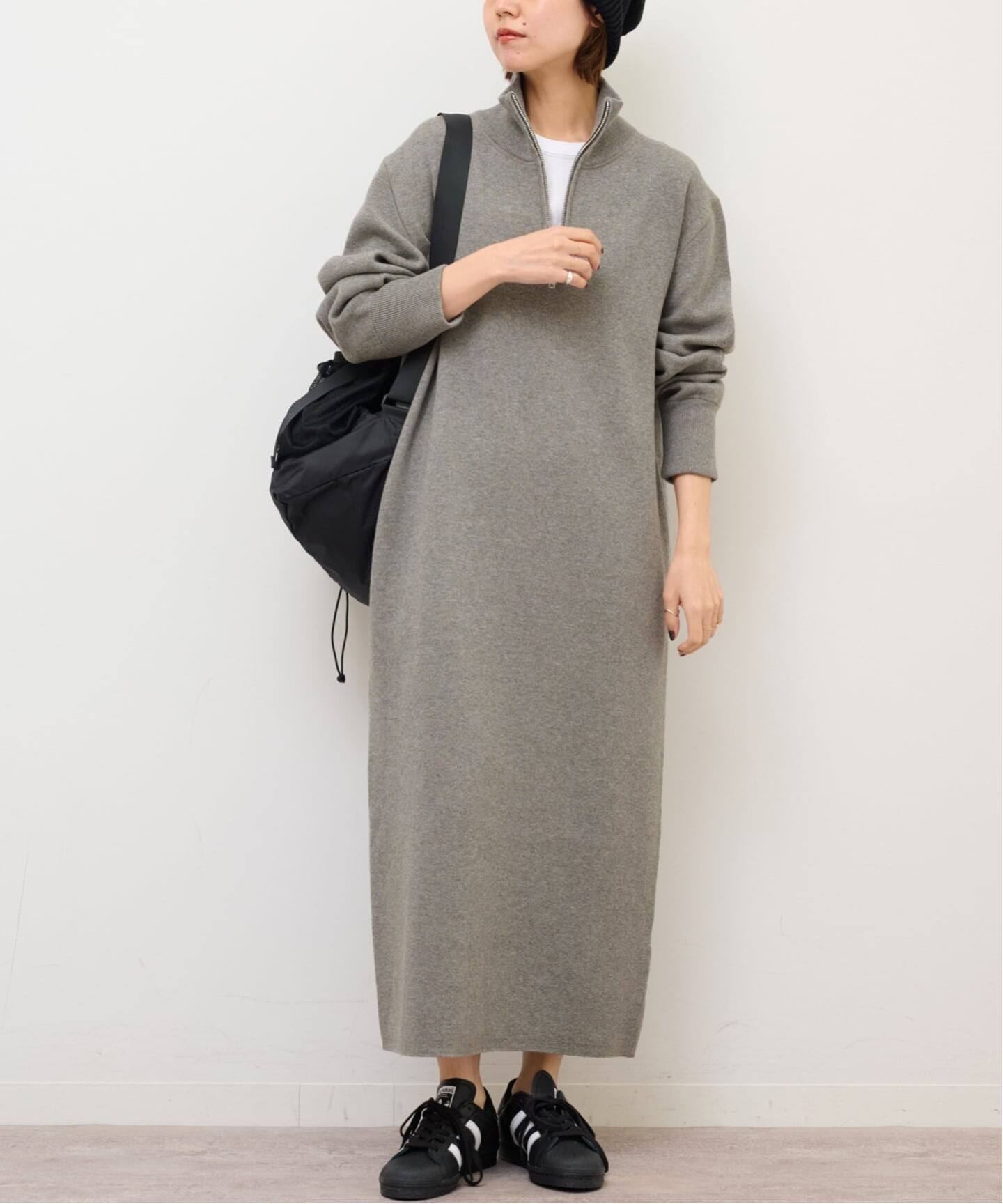 relume スウェットライクハーフジップワンピース 追加2》スウェットライクハーフジップワンピース（ニットワンピース