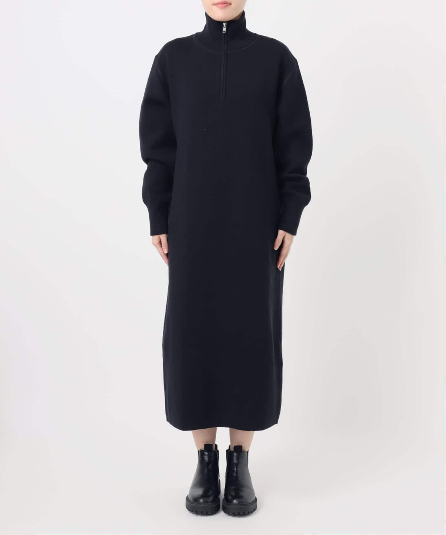 追加2》スウェットライクハーフジップワンピース（ニットワンピース