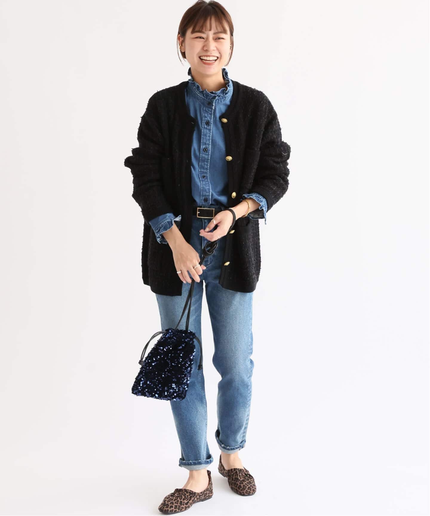 レリューム　TWEEDYニットジャケット　金ボタン　黒　ノーカラー WEB限定追加予約》［25AW新作］TWEEDYニットジャケット