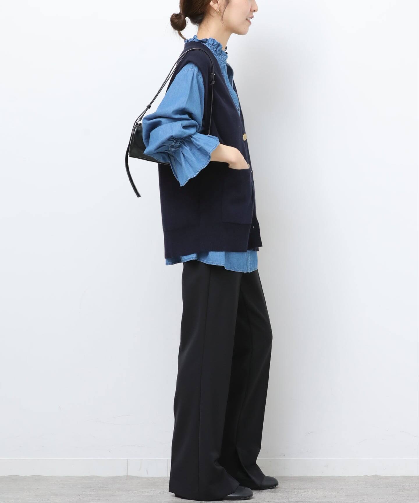 ☆新品☆綿カシミアベスト　ネイビー 日本製】カシミヤ100% 前開きベスト メンズ