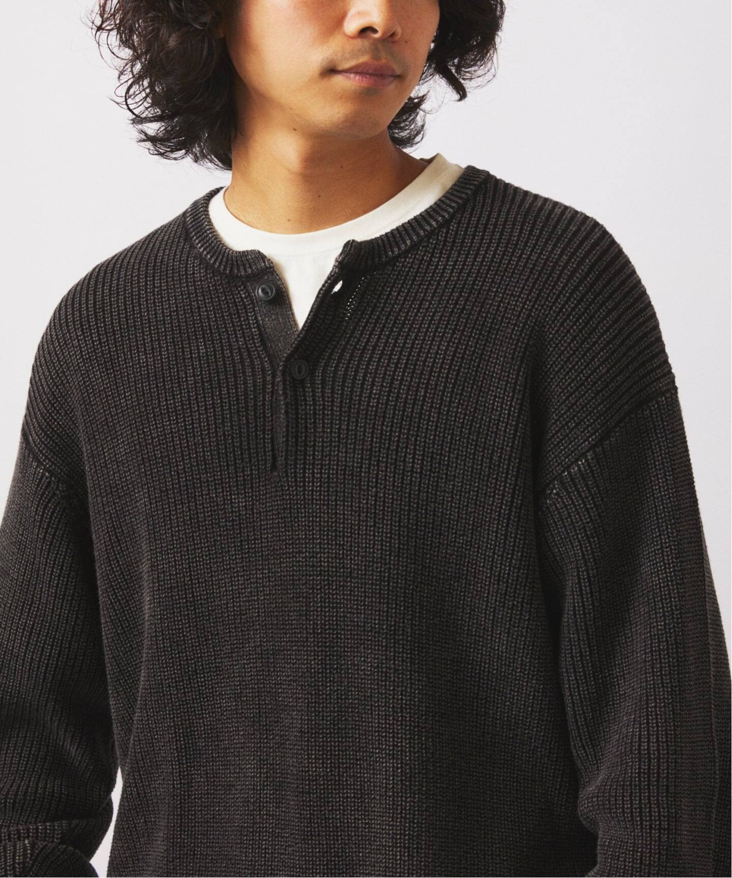 現行完売品✨45R スムースの908ヘンリー　ブラック　ヘンリーネックニット 現行完売品✨45R スムースの908ヘンリー ブラック ヘンリーネックニット