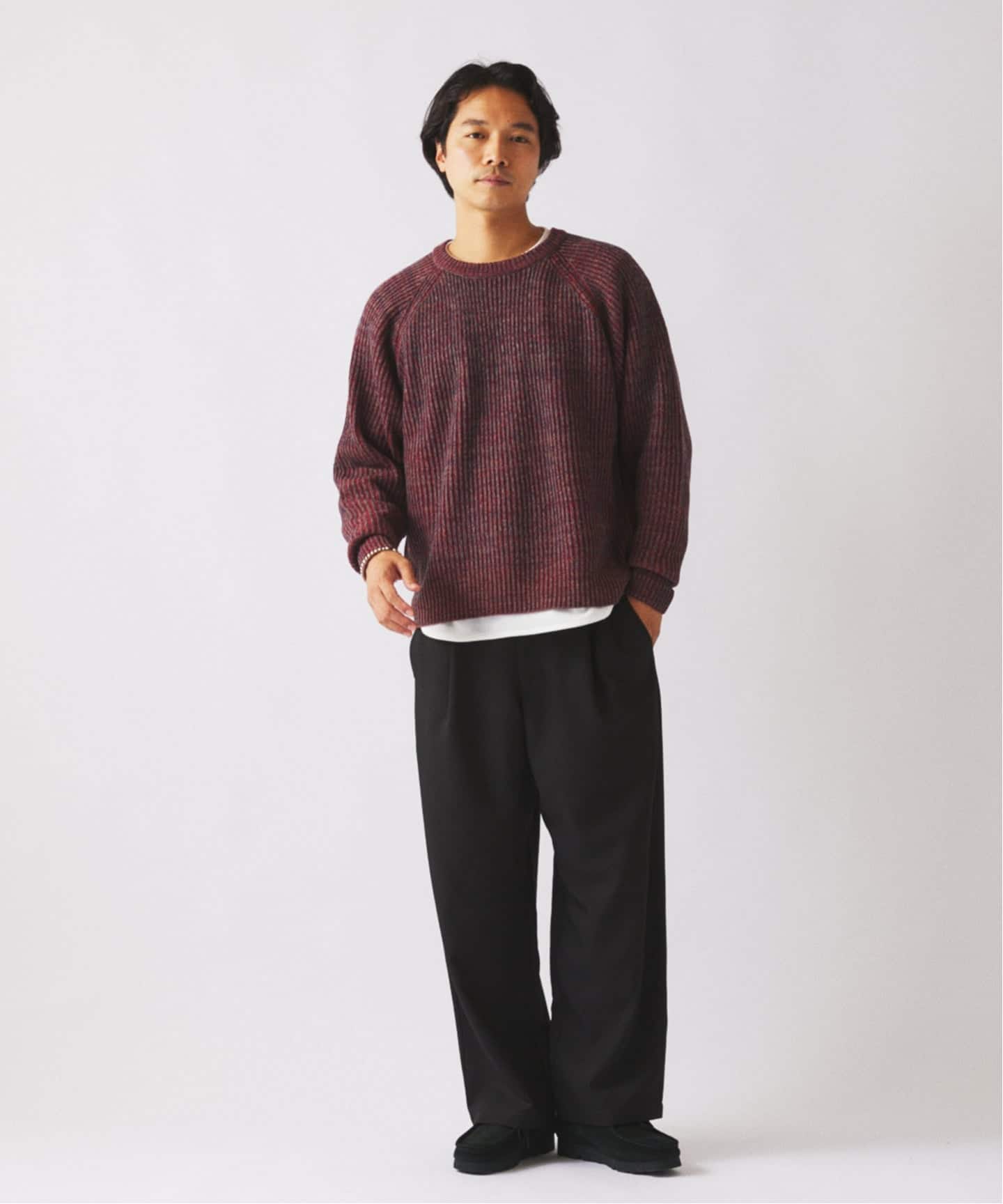 コントラスト リブ クルーネック ニット （ニット／セーター