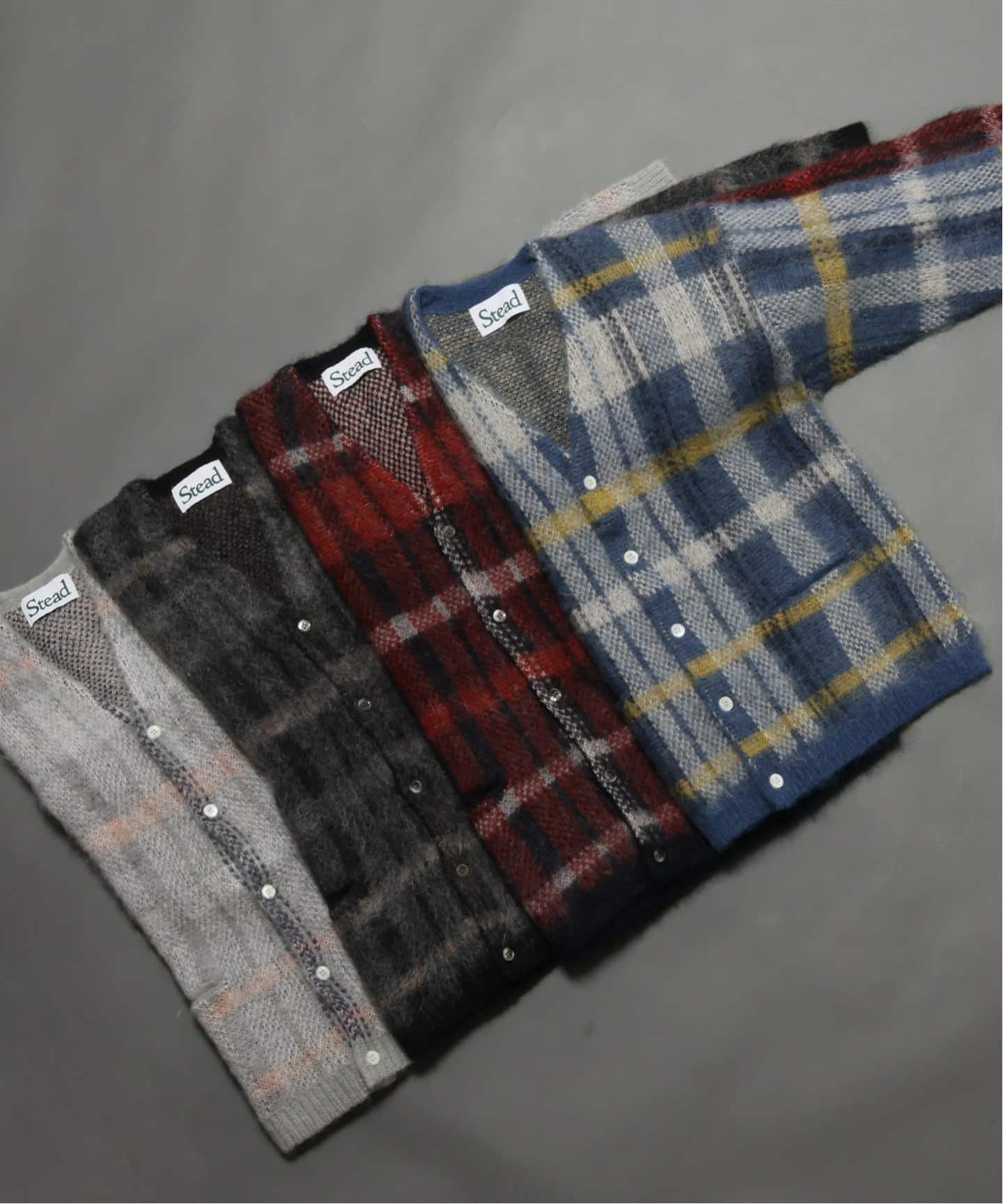 Stead / ステッド モヘヤ ミックス プレイド カーディガン
