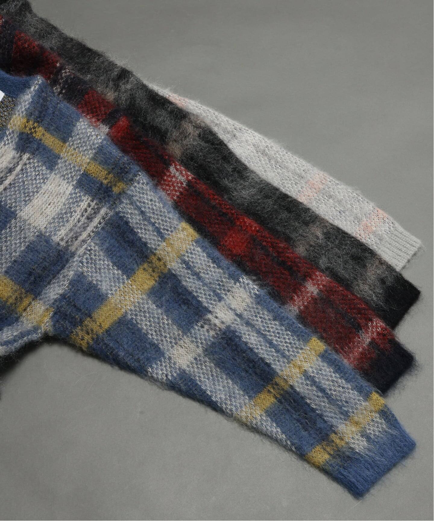Stead / ステッド モヘヤ ミックス プレイド カーディガン