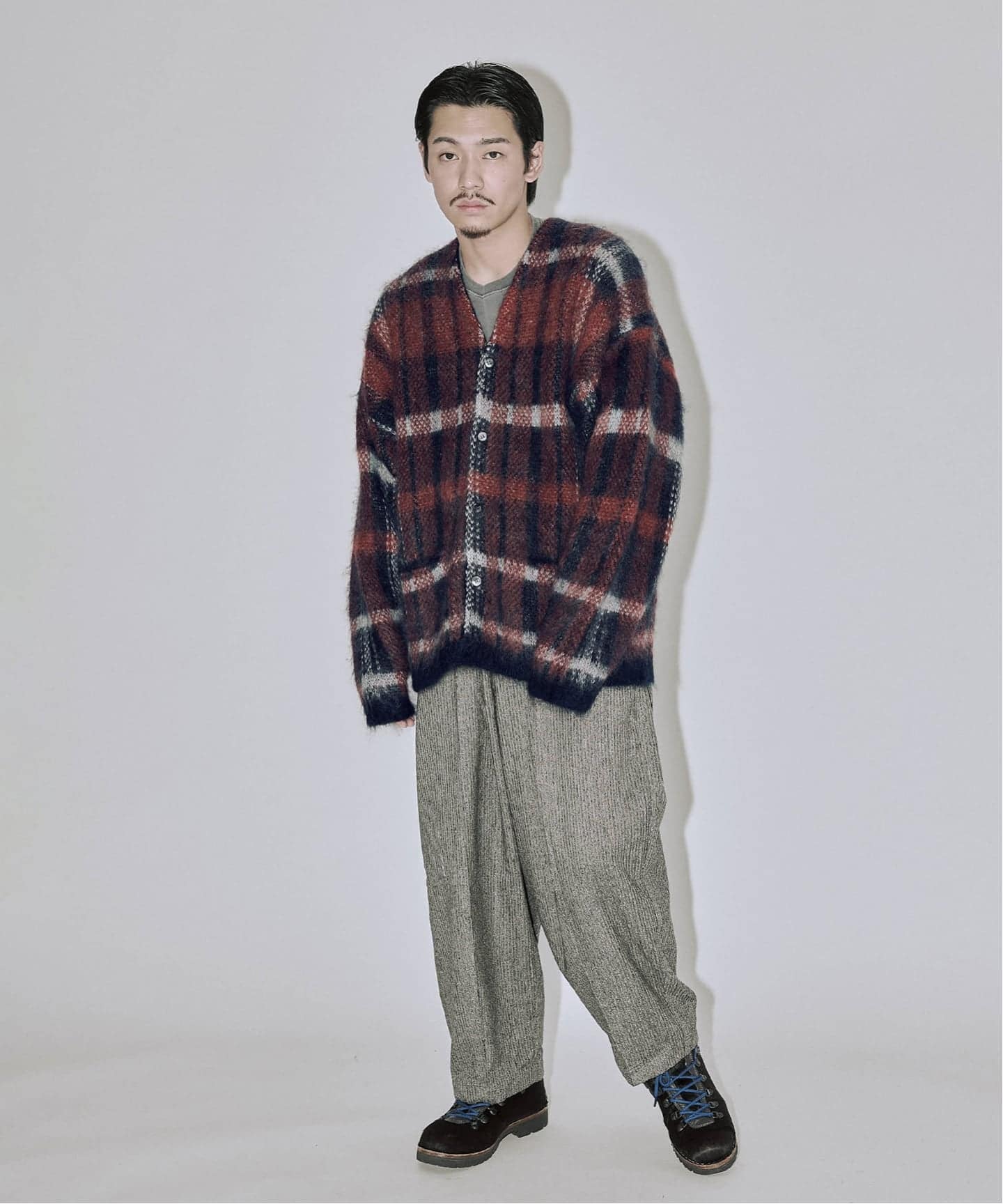 Stead / ステッド モヘヤ ミックス プレイド カーディガン