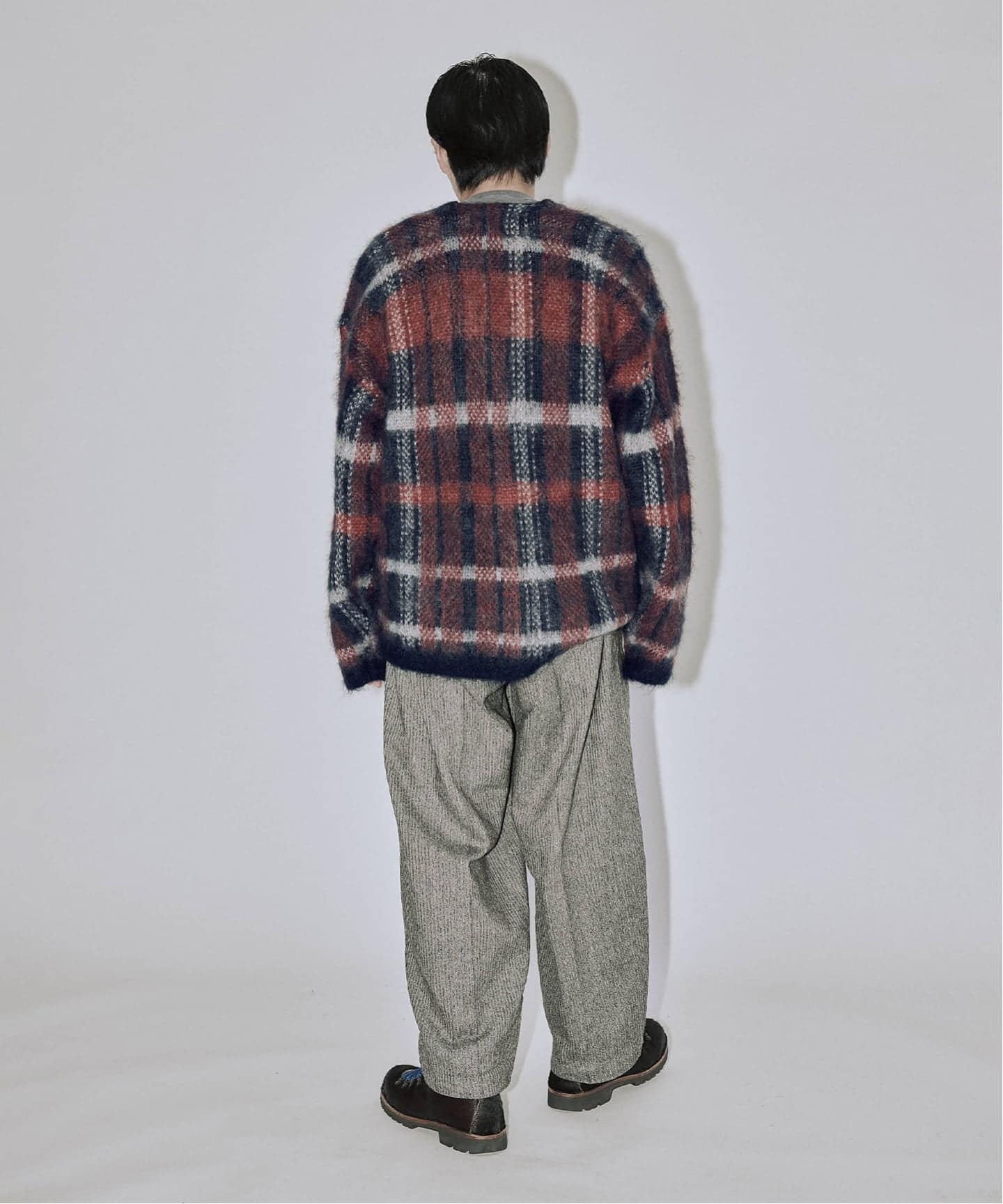 Stead / ステッド モヘヤ ミックス プレイド カーディガン