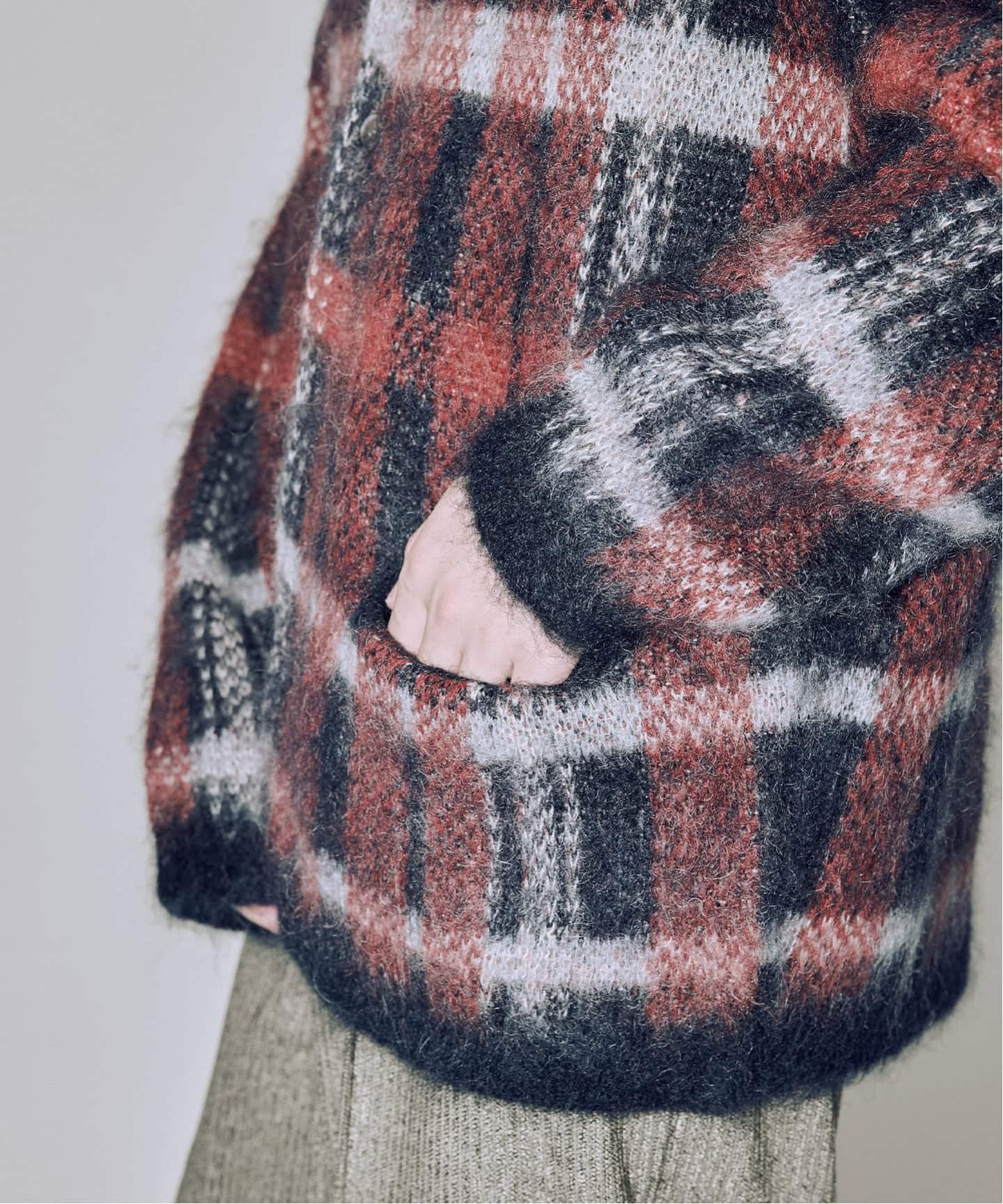 Stead / ステッド モヘヤ ミックス プレイド カーディガン