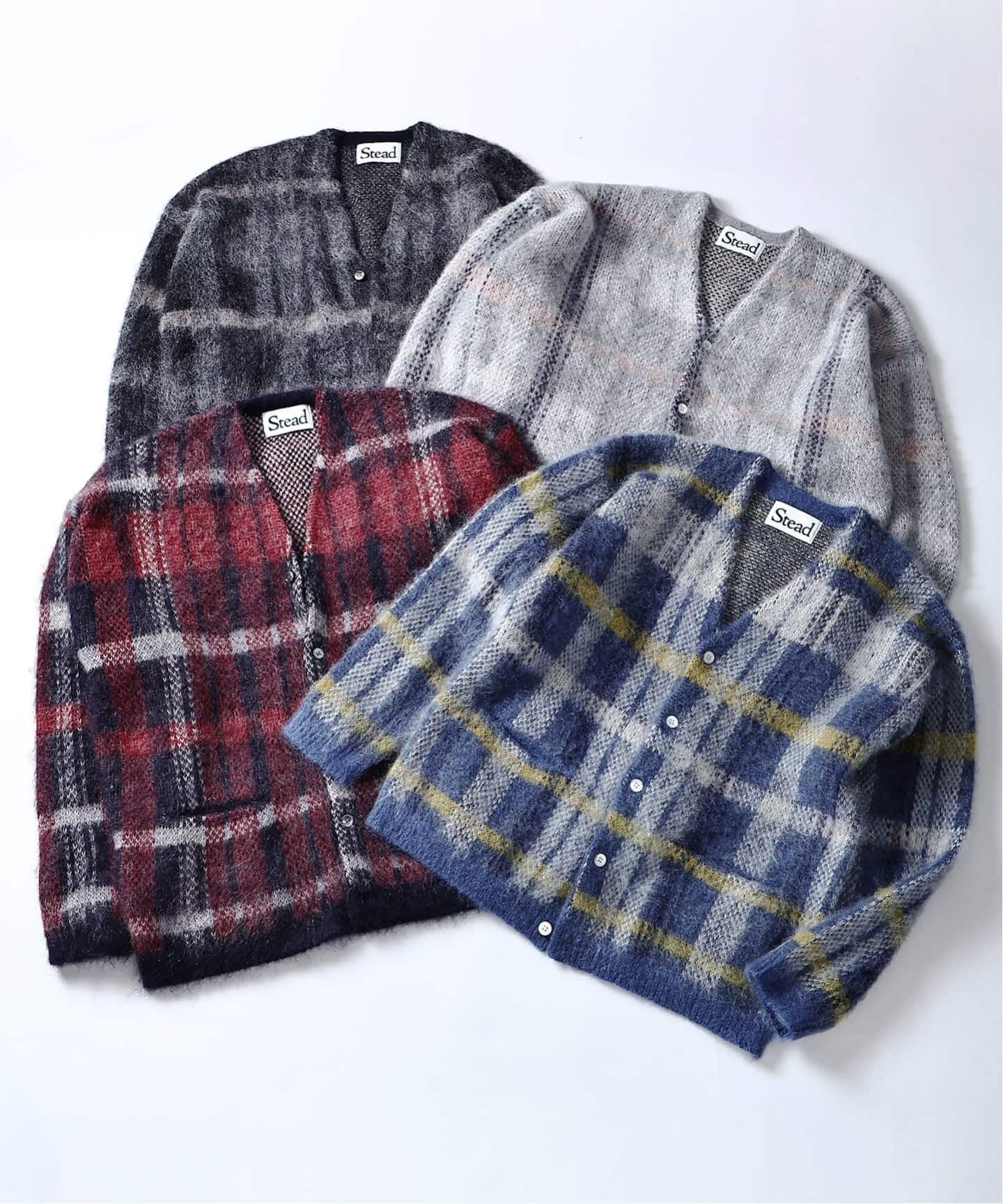 Stead / ステッド モヘヤ ミックス プレイド カーディガン