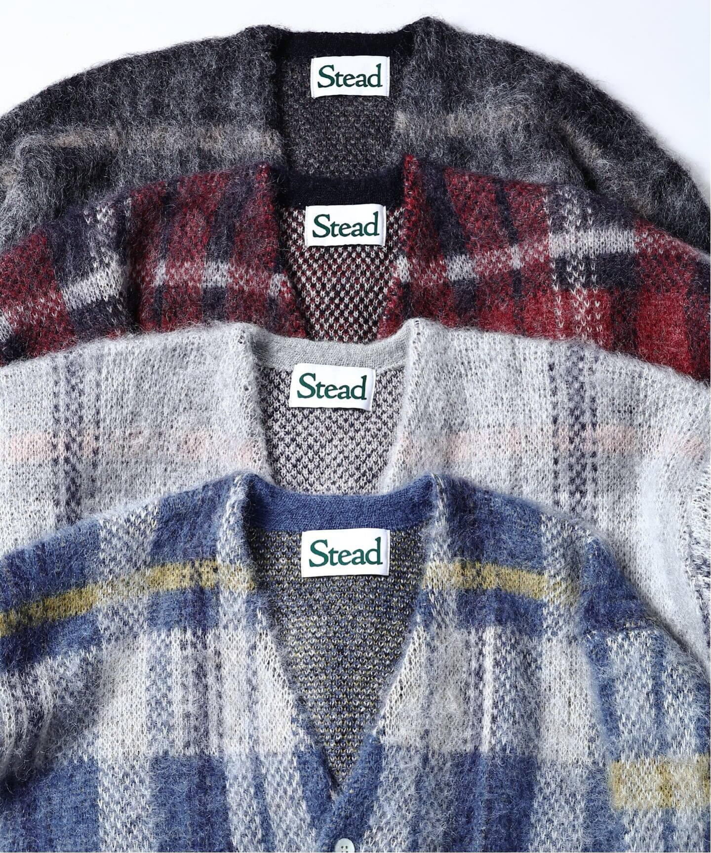 Stead / ステッド モヘヤ ミックス プレイド カーディガン