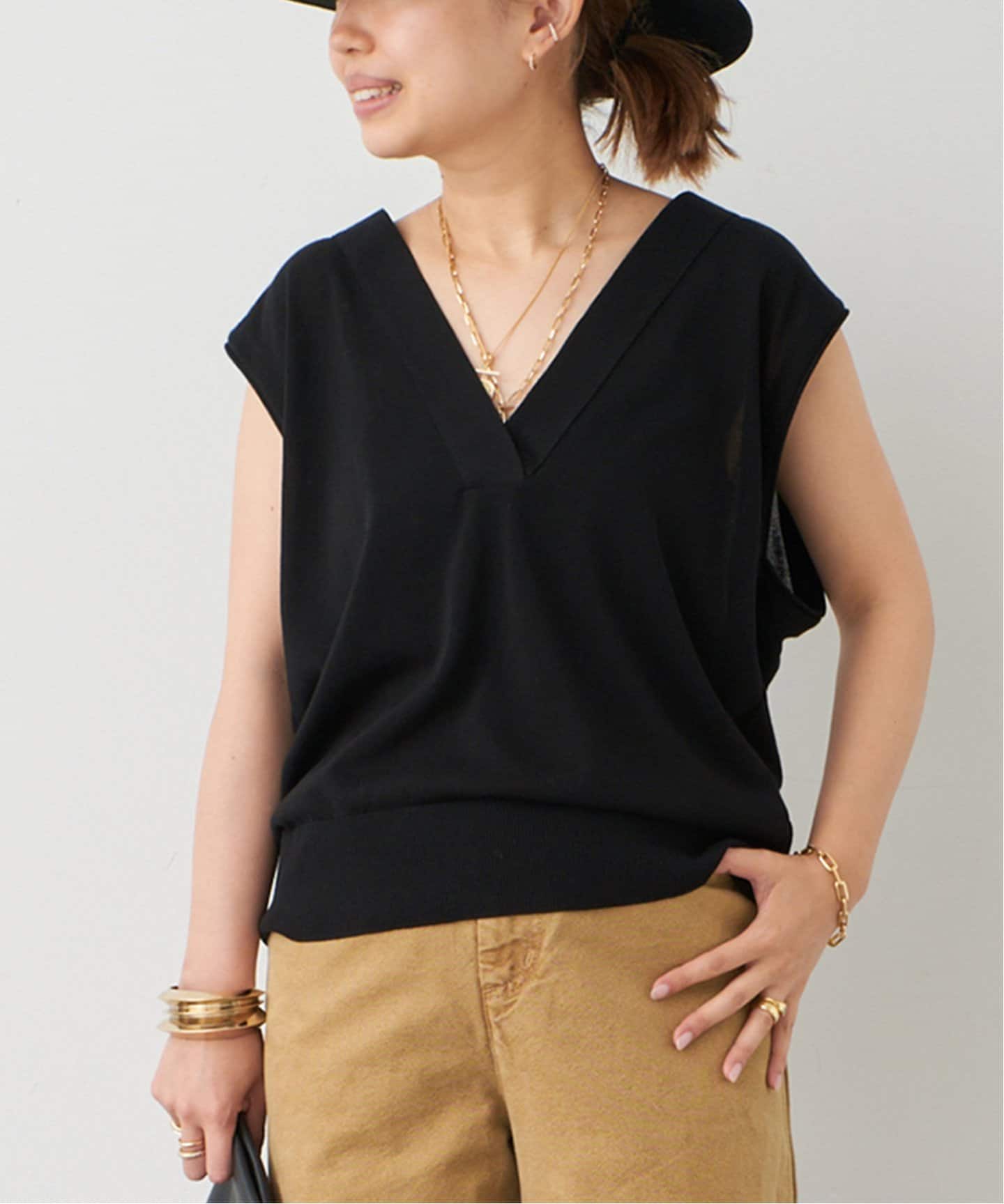 【美品】ドゥーズィエムクラス ニット ノースリーブ ベスト　ブラック Deuxieme Classe(ドゥーズィエムクラス) Linen*CTN N S Knit