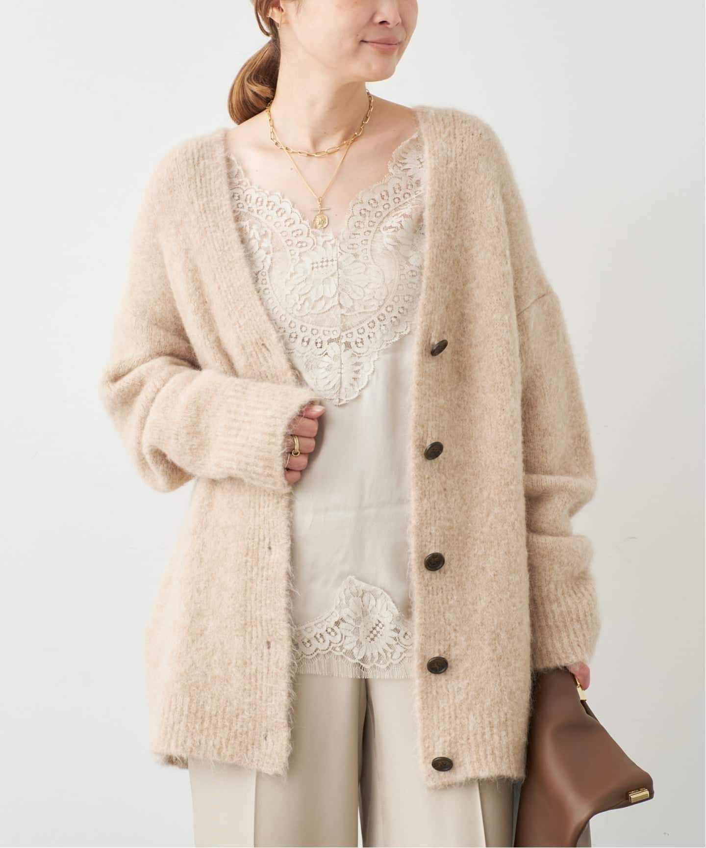 ドゥーズィエムクラス　エブリデイアイライク　カシミヤ　カーディガン　ベージュ ドゥーズィエムクラス DEUXIEME CLASSE エブリデイアイライク