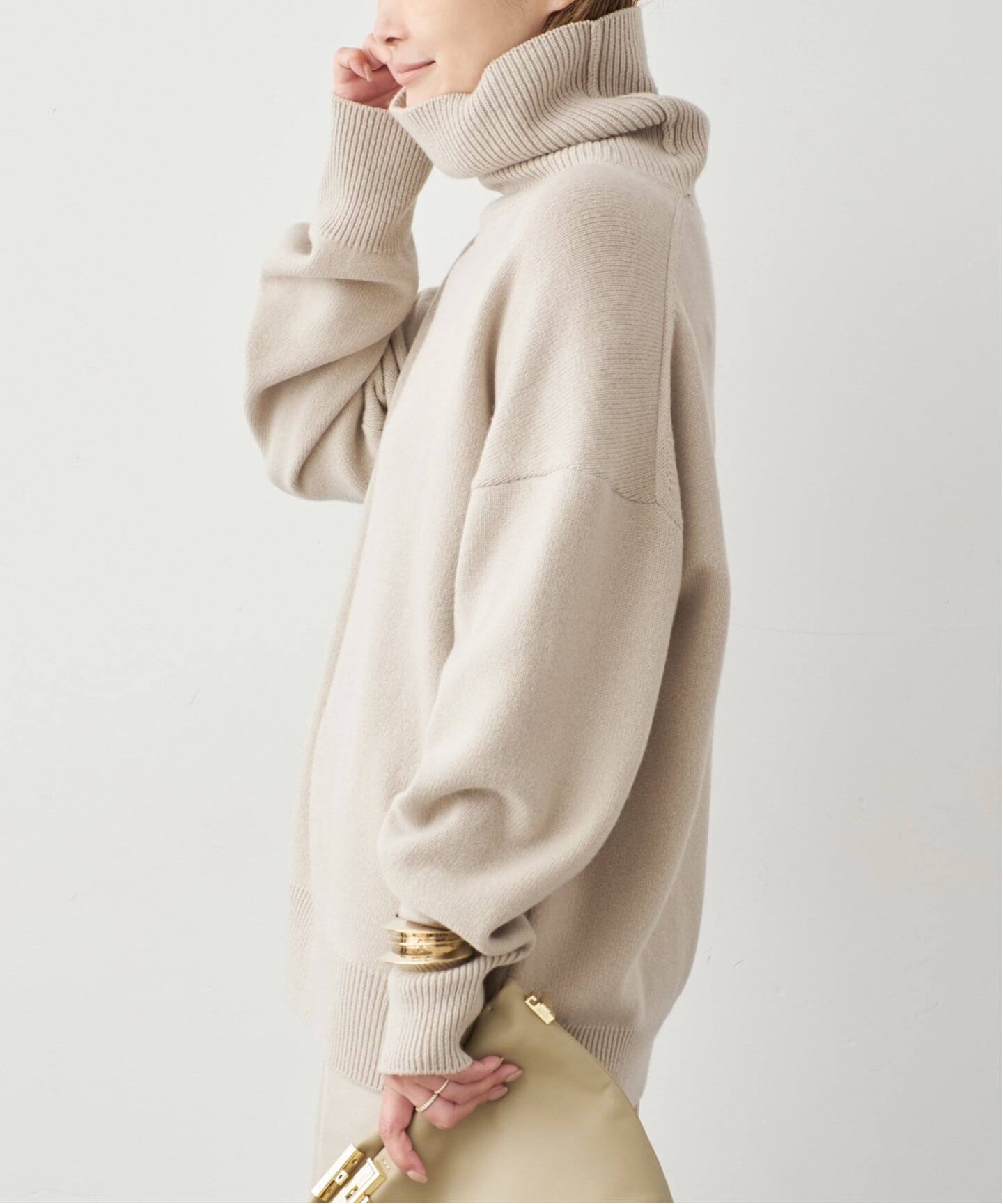 美品】DeuxiemeClasse ミドルゲージタートルニット ベージュ 予約