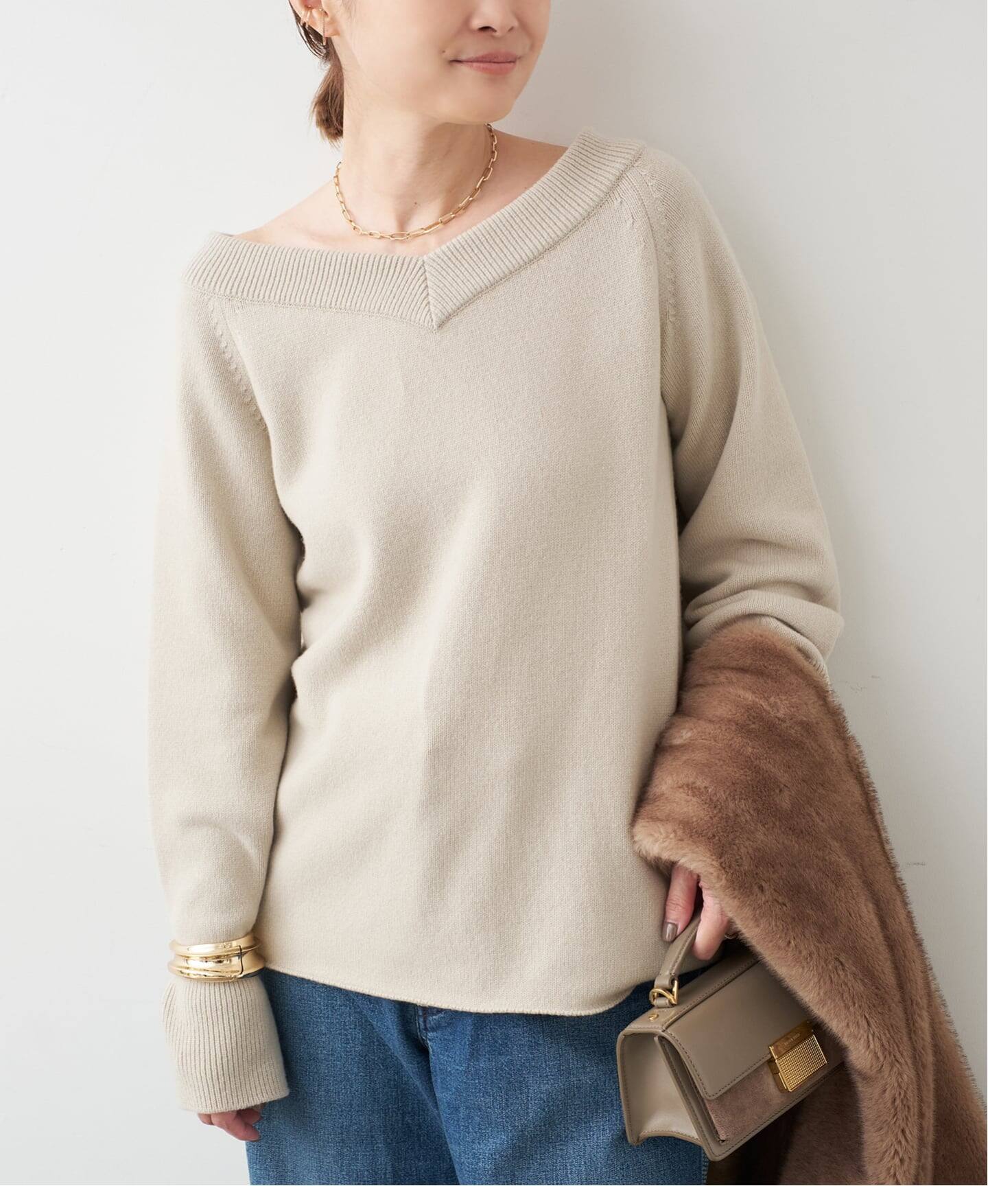 美品*ドゥーズィエムクラス Vネック ミドルゲージニット コットン ゆったり ミドルゲージ Vネック ニット（ニット／セーター）｜Deuxieme