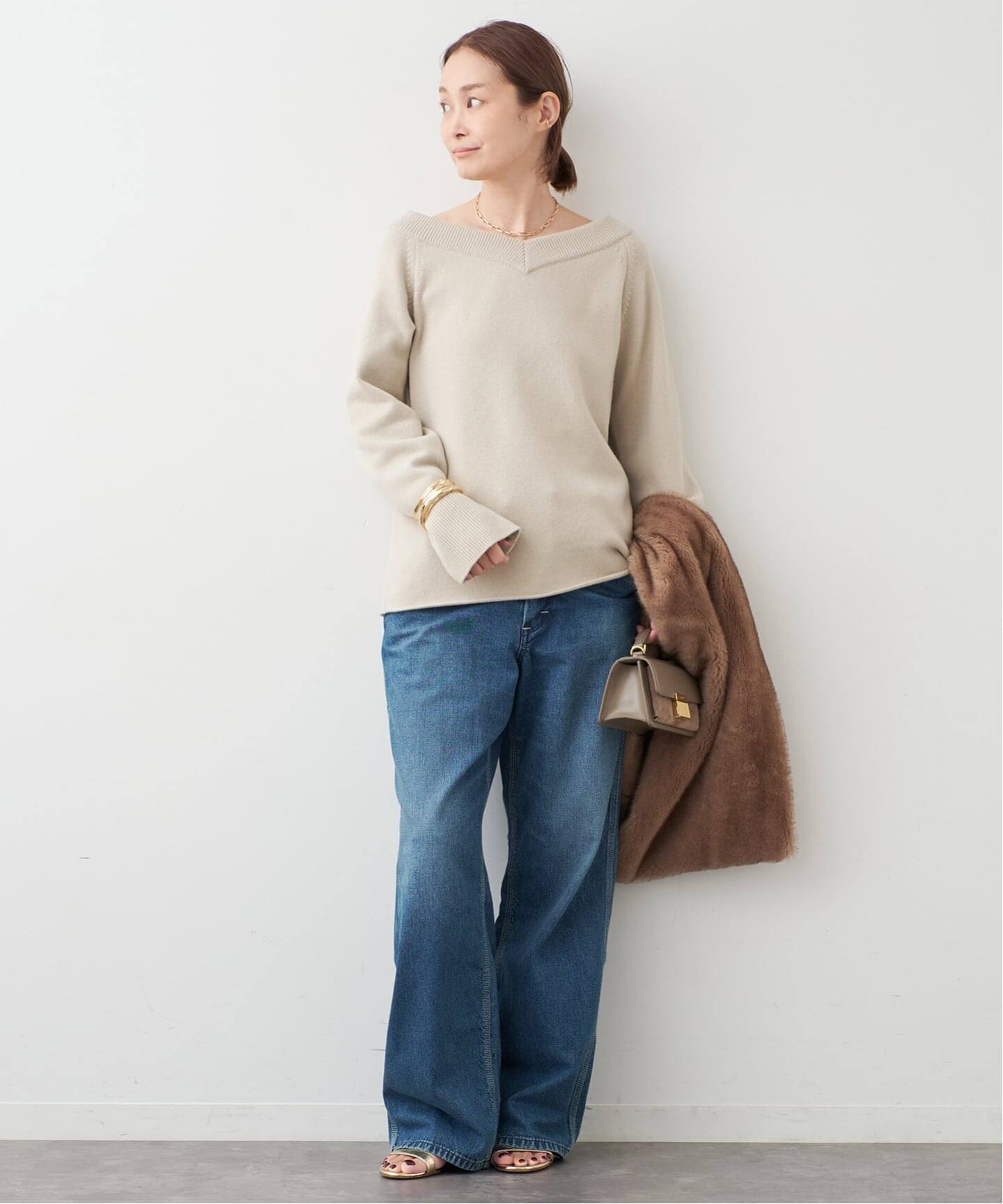 美品*ドゥーズィエムクラス Vネック ミドルゲージニット コットン ゆったり ミドルゲージ Vネック ニット（ニット／セーター）｜Deuxieme