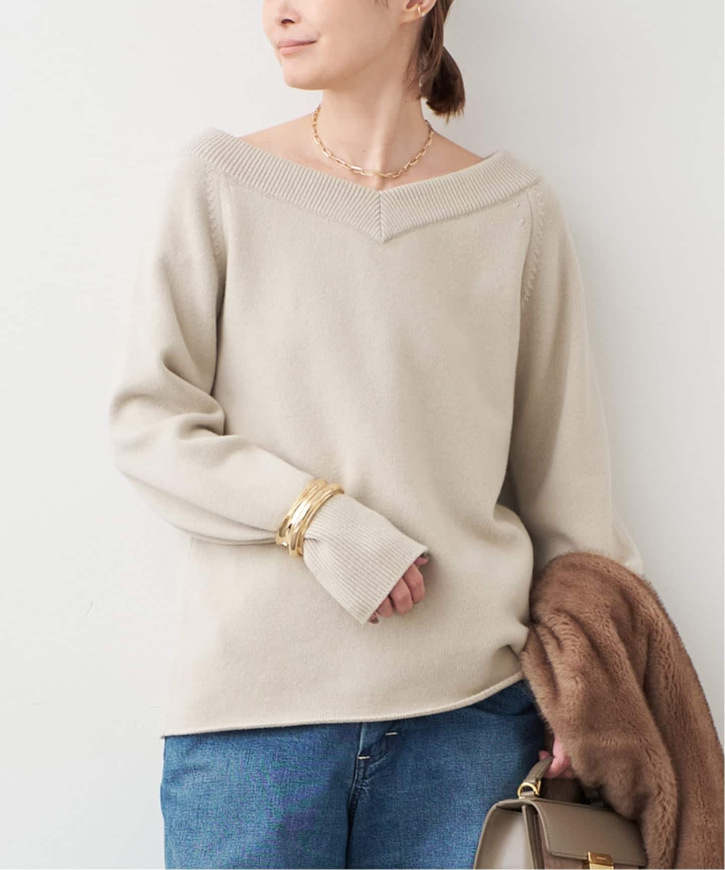 定番　ドゥーズィエムクラス　ミドルゲージニット　Vネック　カシミヤ混 ミドルゲージ Vネック ニット（ニット／セーター）｜Deuxieme Classe