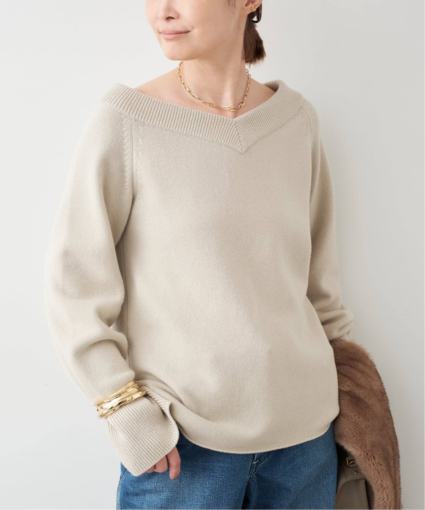 定番　ドゥーズィエムクラス　ミドルゲージニット　Vネック　カシミヤ混 ミドルゲージ Vネック ニット（ニット／セーター）｜Deuxieme