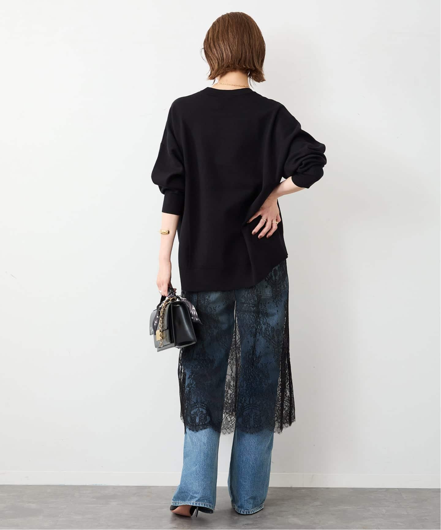 Deuxieme Classe セミシアー 半袖ニット ブラック Deuxieme Classe ニット セーター *Eloise ボートネック