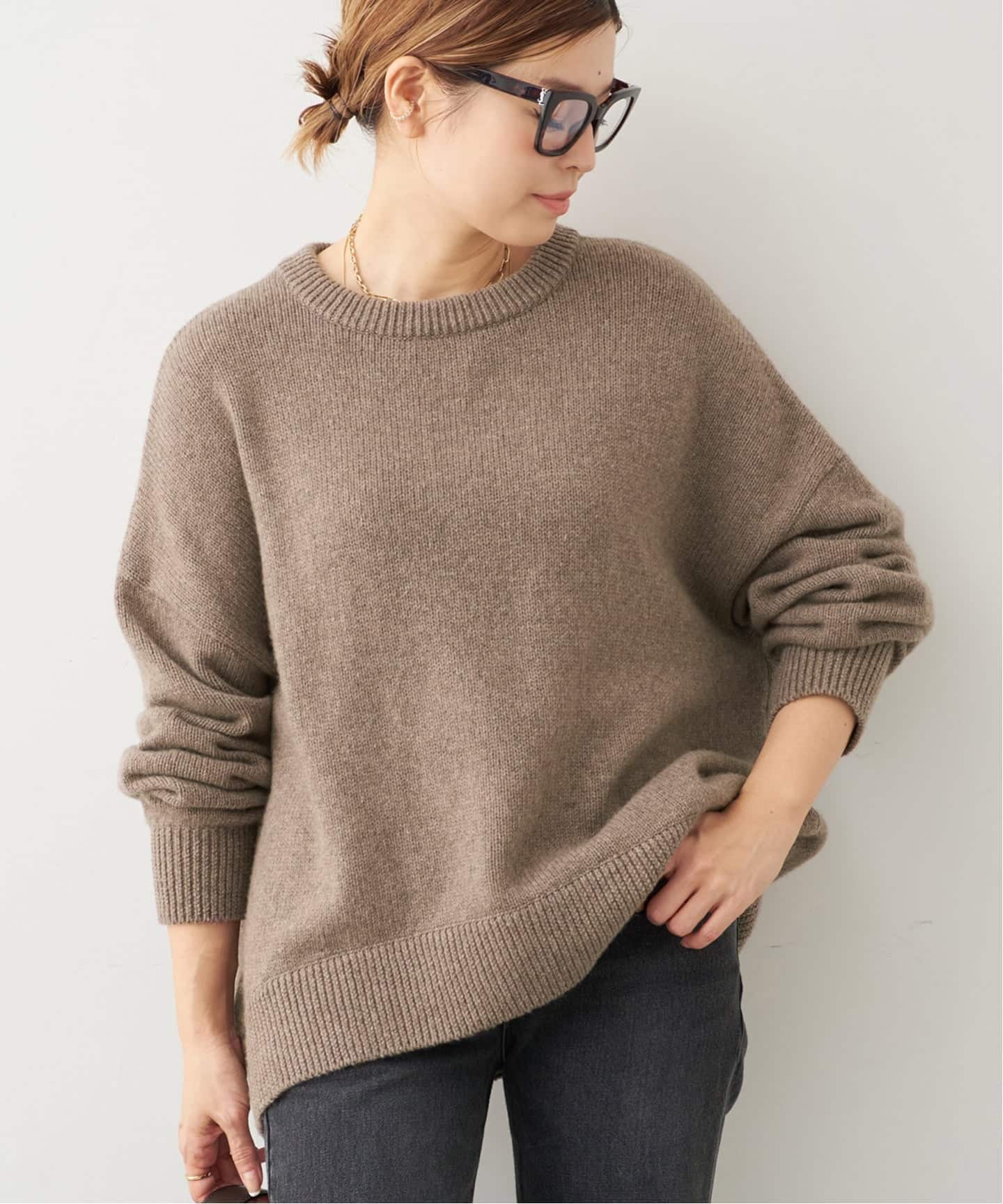 ドゥーズィエムクラス　2024AW Basicニット　ブラウン　ベーシックニット 追加 Cashmere ベーシック ニット（ニット／セーター）｜Deuxieme