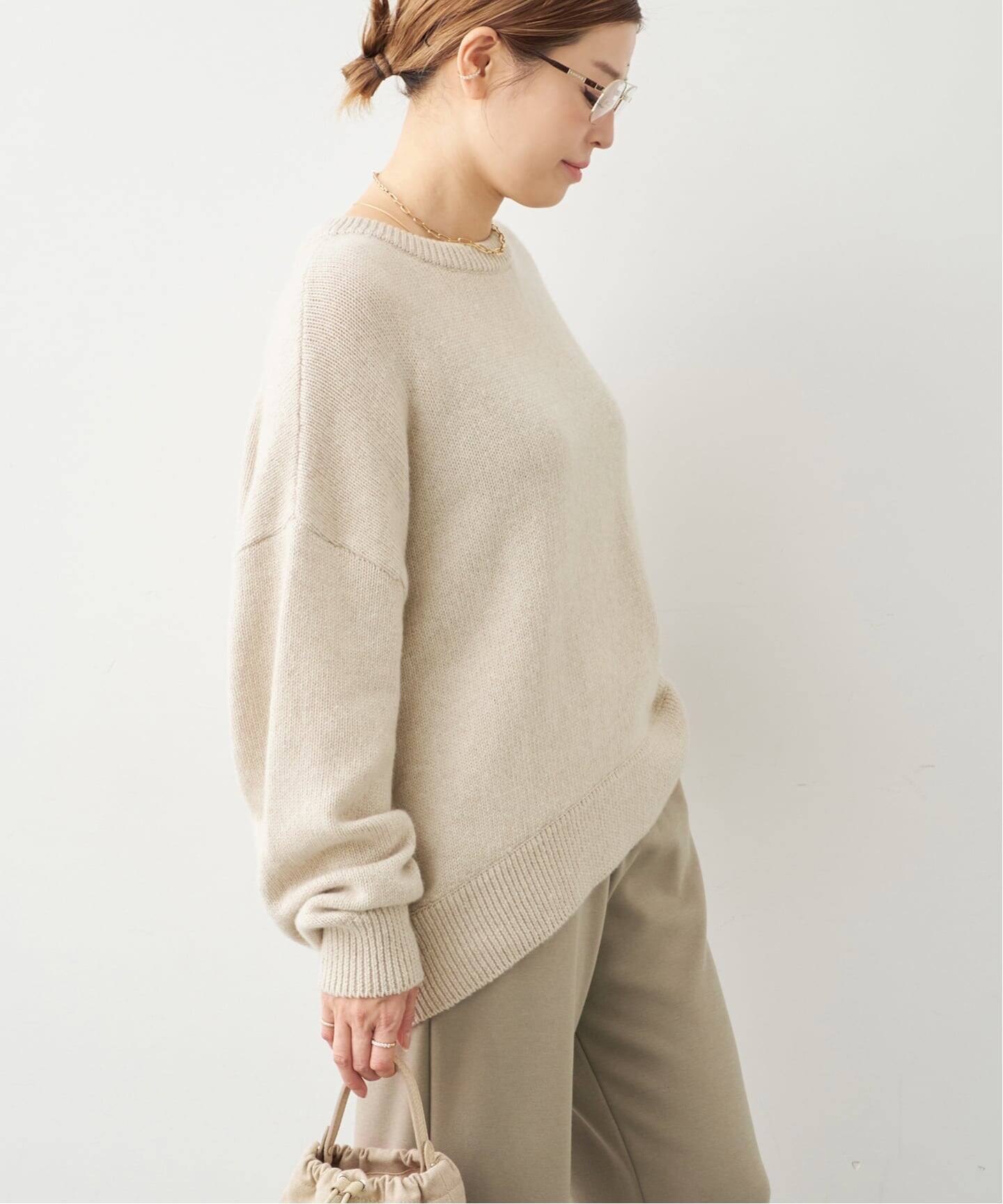 【美品】ドゥーズィエムクラス ウール クルーネック ベーシックニット ベージュ 追加 Cashmere ベーシック ニット（ニット／セーター）｜Deuxieme