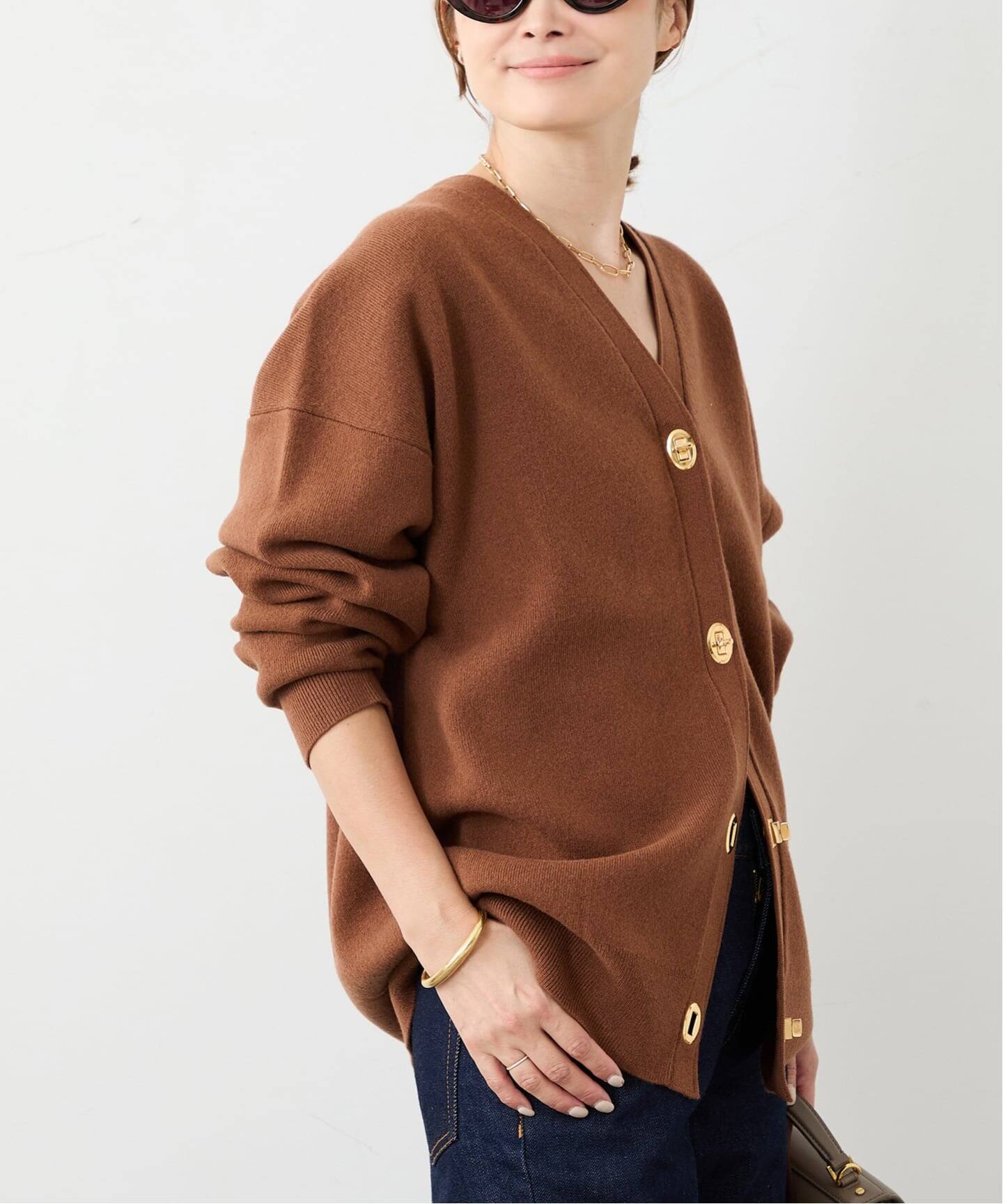 ドゥーズィエムクラス コットンニット 茶 ブラウン フリーサイズ ゆったり セール】*CASHY OVER Vネック プルオーバー（ニット/セーター