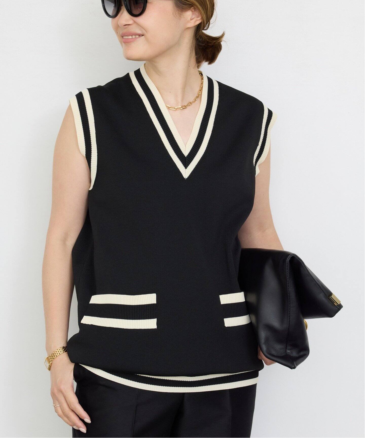 MADISONBLUE / マディソンブルー】BI-COLOR DEEP V NECK VEST（ニット 
