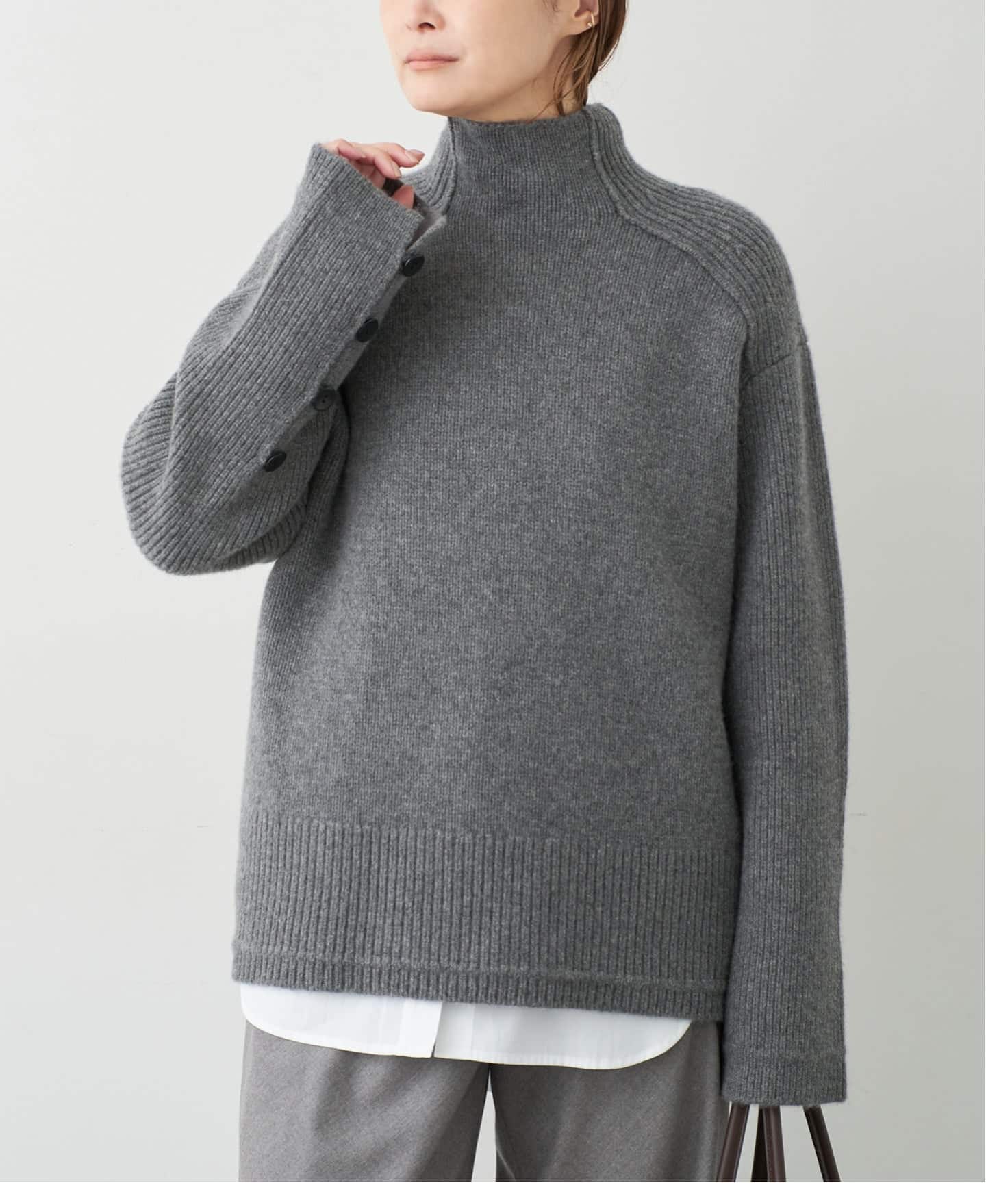 【美品】Maria McManus マリアマクマナス カシミヤ コットン ニット MARIA MCMANUS/マリアマクマナス】Button Mock Neck（ニット／セーター