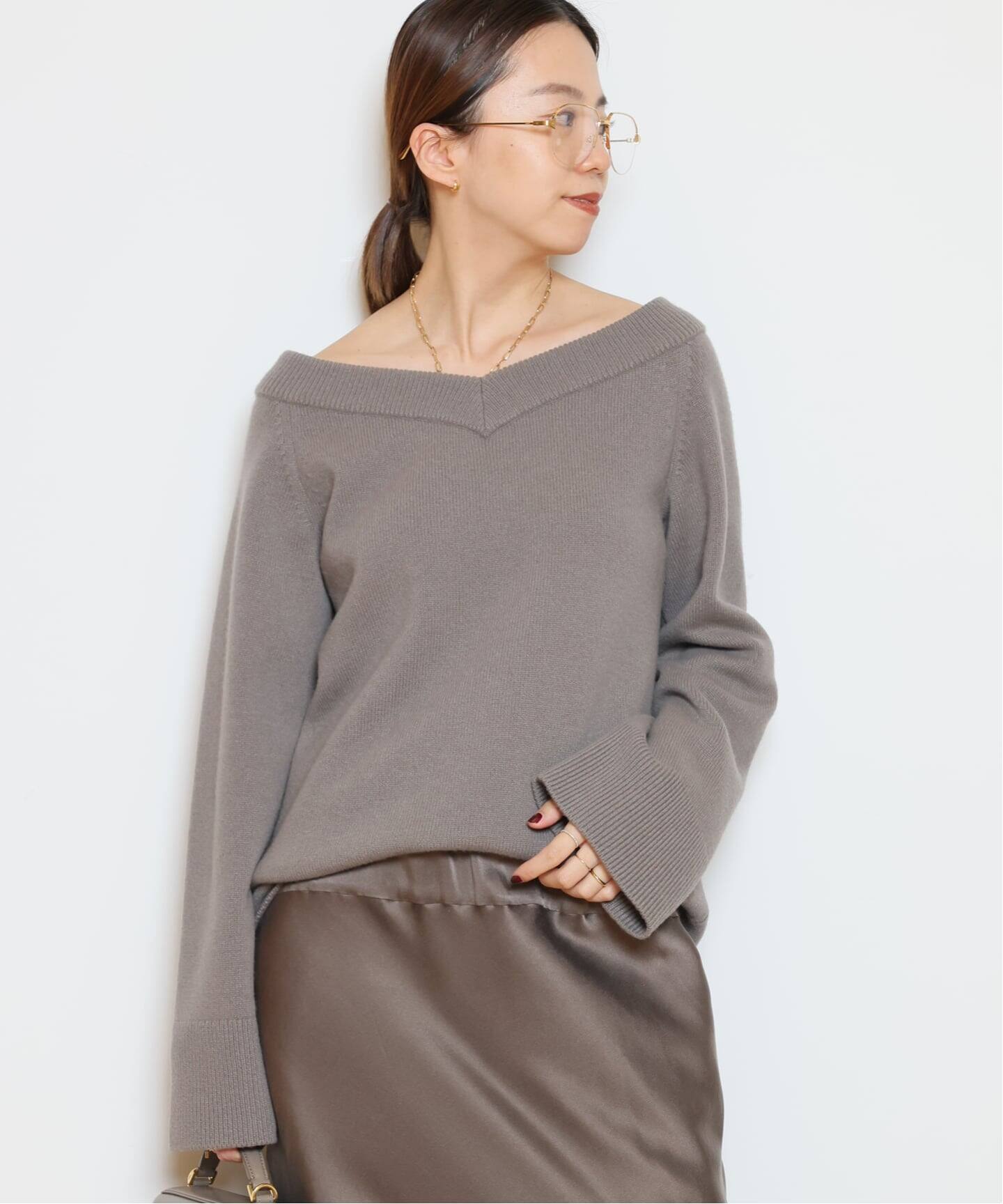 定価3.9万 ドゥーズィエムクラス ミドルゲージVネックニット グレージュ Deuxieme Classe（ドゥーズィエムクラス） ニット セーター *ミドル