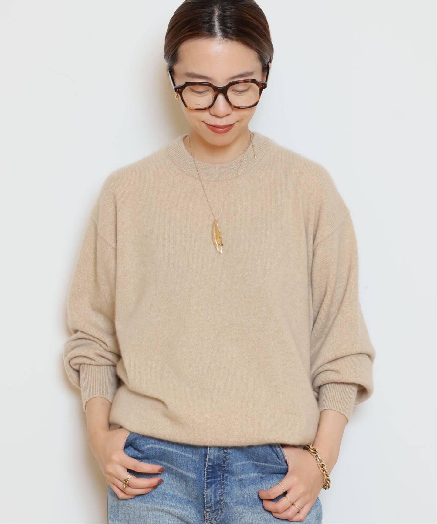 HERILL ベージュ クルーネックセーター 値下げ】HERILL CASHMERE GOLDENCASH CREW クルーネックニット 19 070